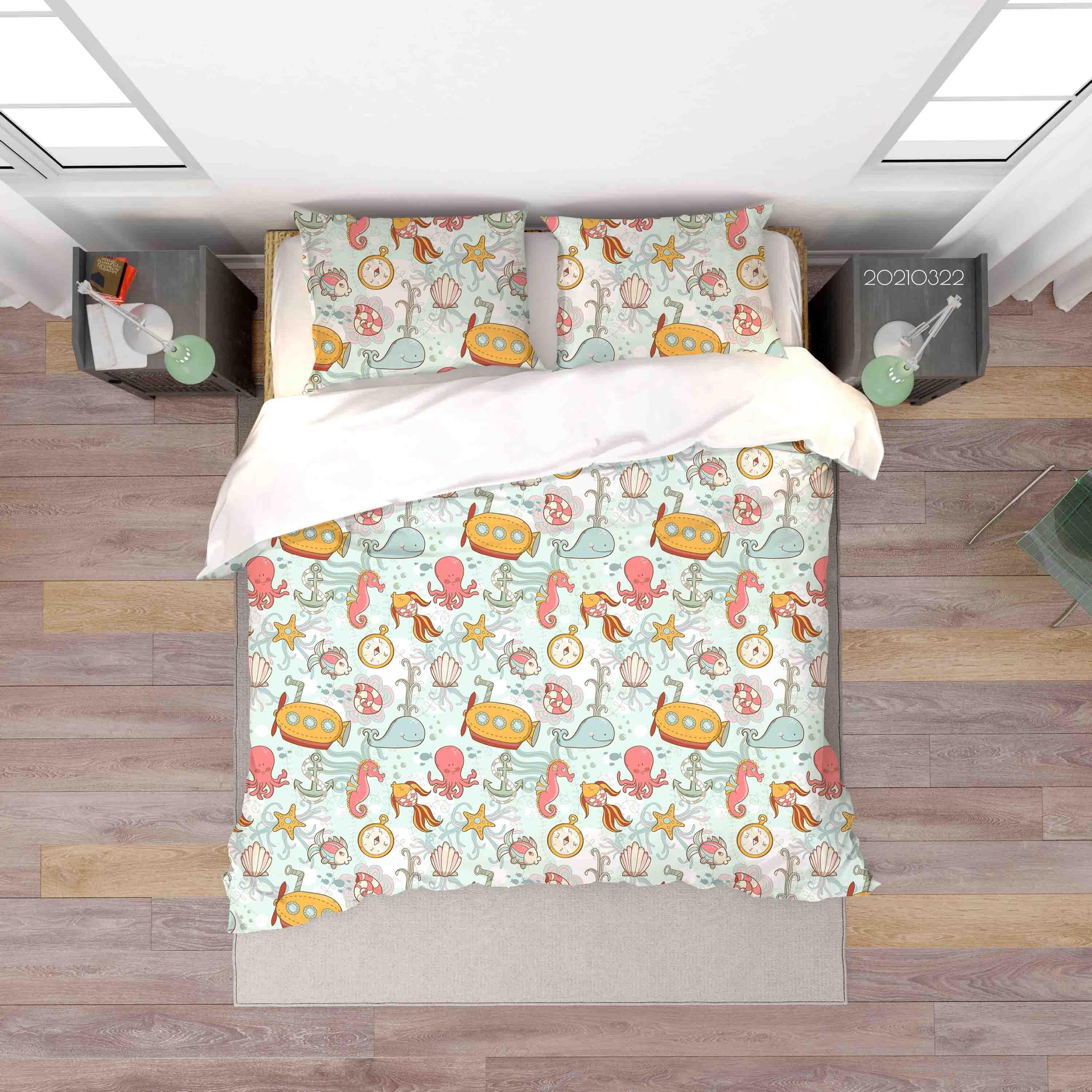 3D Watercolor Seaalife Submarine Quilt Cover Set Bedding Set Duvet Cover Pillowcases 235 LQH- Jess Art Decoration