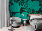 Green Flower Pattern Contemporary Wallpaper contemporary street art wall mural for creative room or feature wall - view 4