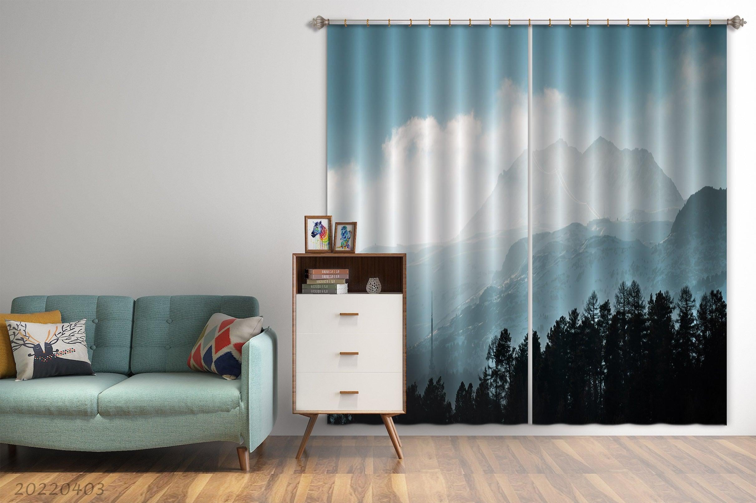 3D Landscape Mountain Woods Misty Curtains and Drapes GD 3280- Jess Art Decoration