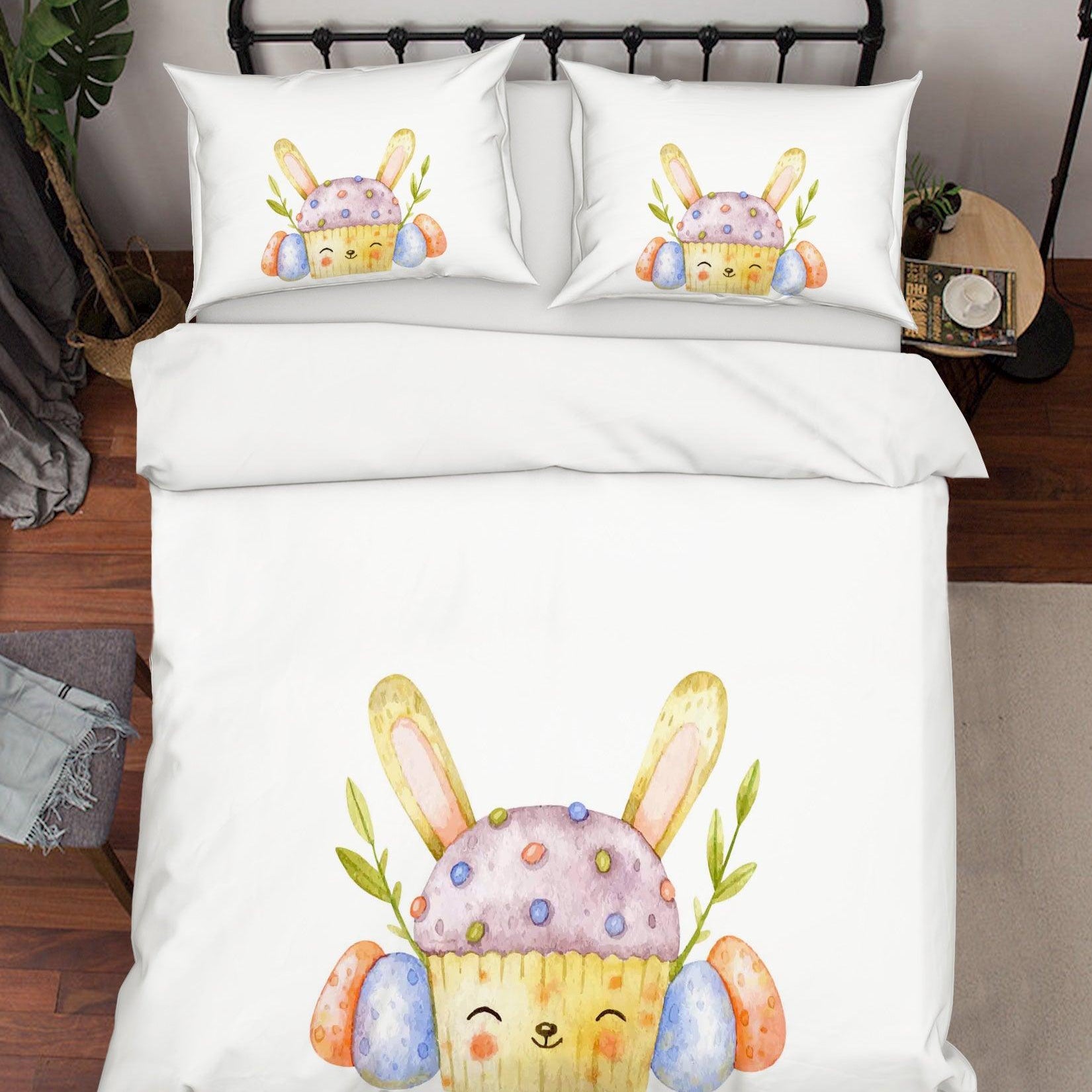 3D White Rabbit Cupcake Eggs Quilt Cover Set Bedding Set Duvet Cover Pillowcases SF89- Jess Art Decoration