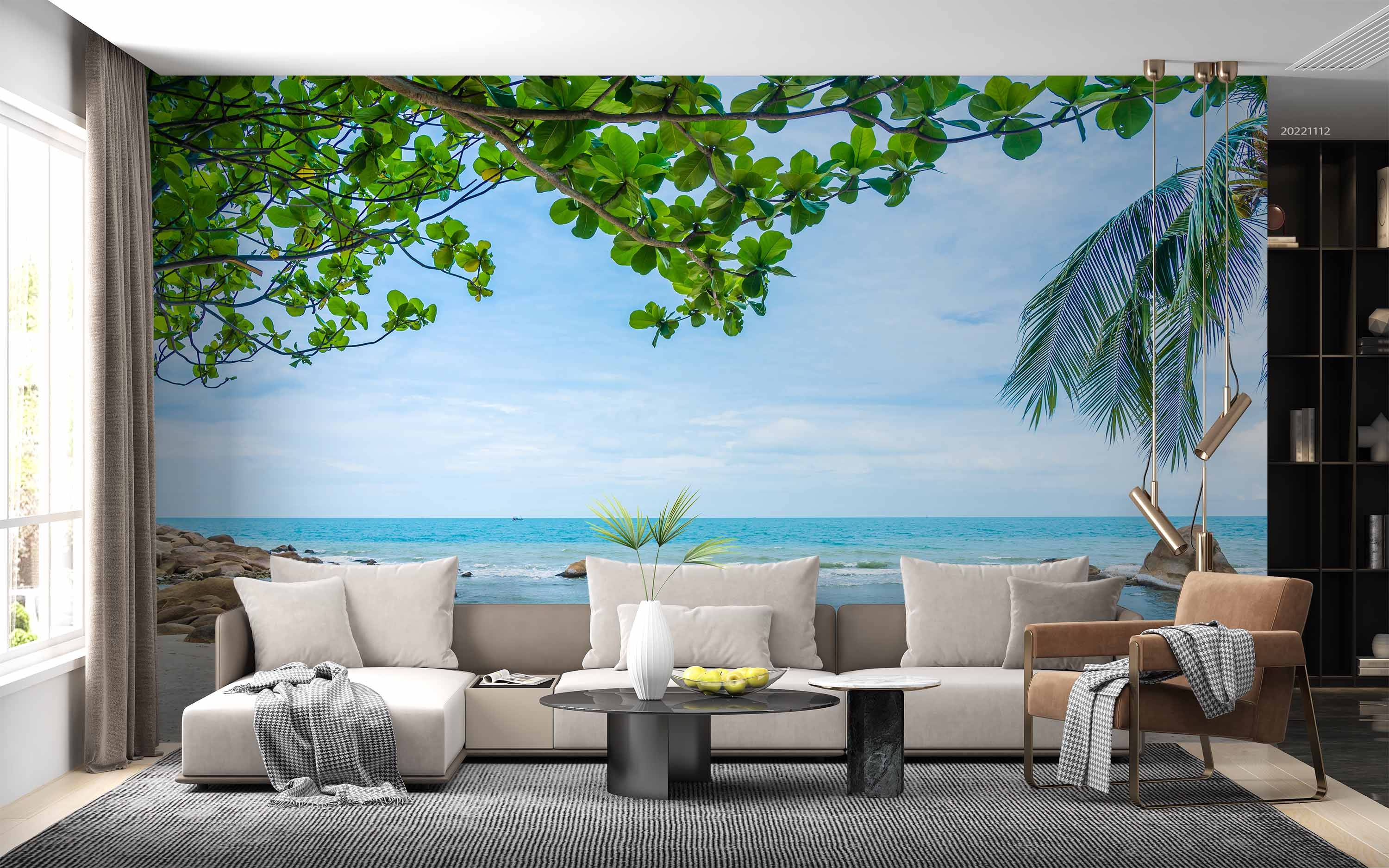 3D Tropical Beach Ocean Koh Samui Coconut Palm Trees Wall Mural Wallpaper GD 2389- Jess Art Decoration