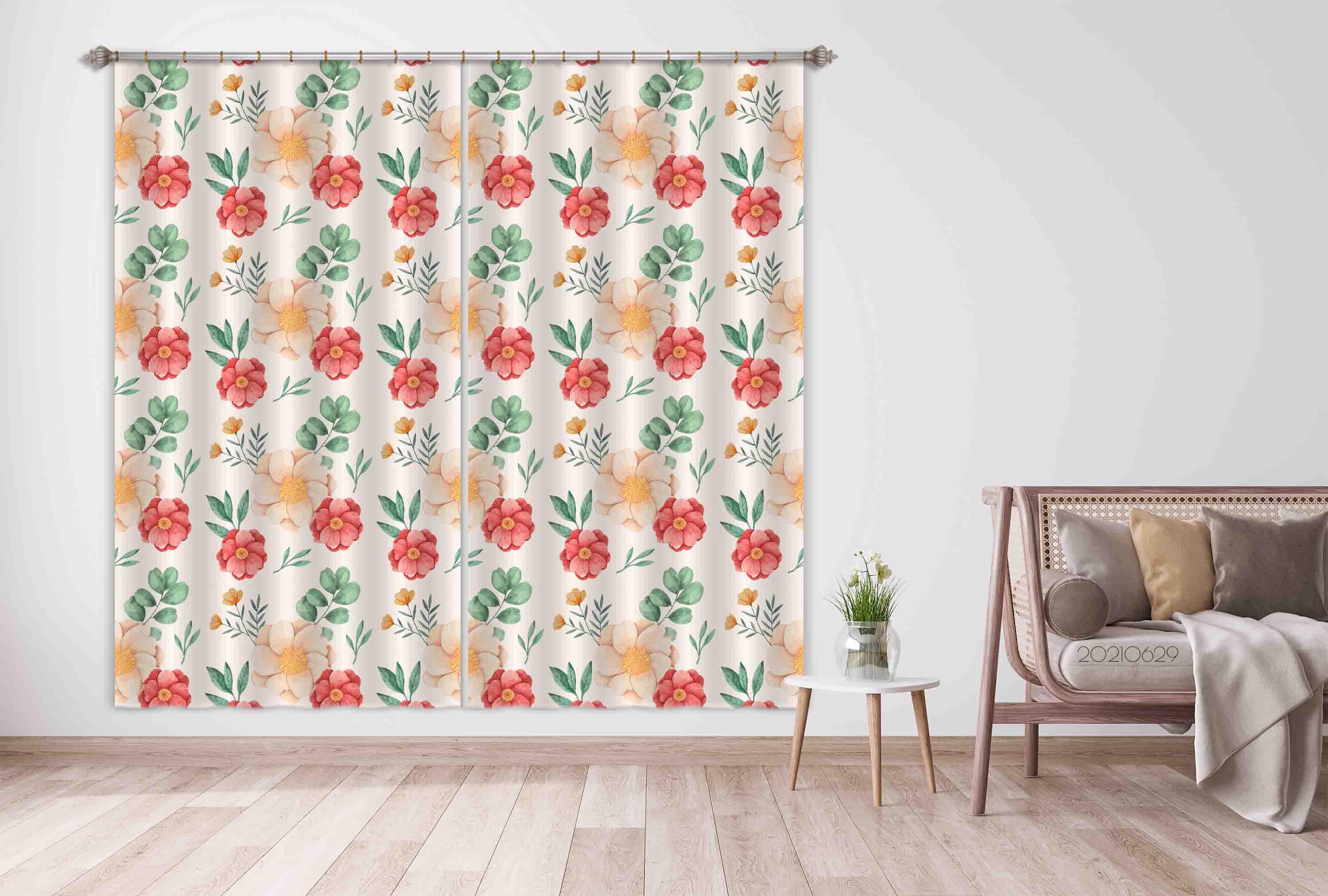 3D Watercolor Floral Color Curtains and Drapes LLL 393- Jess Art Decoration