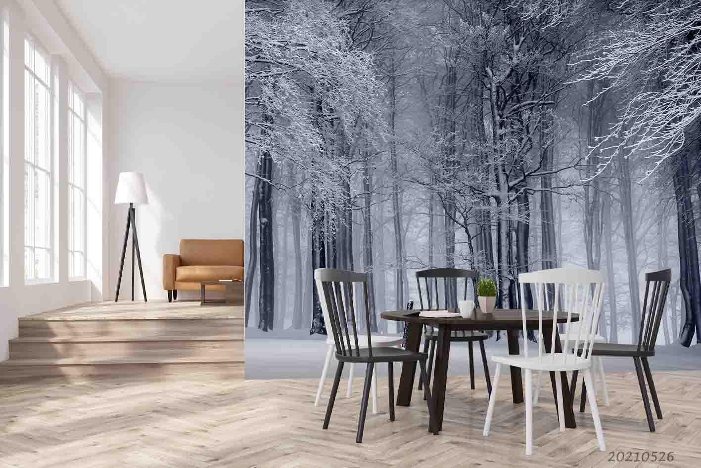 3D Winter Snow Tree Forest Wall Mural Wallpaper SWW392- Jess Art Decoration