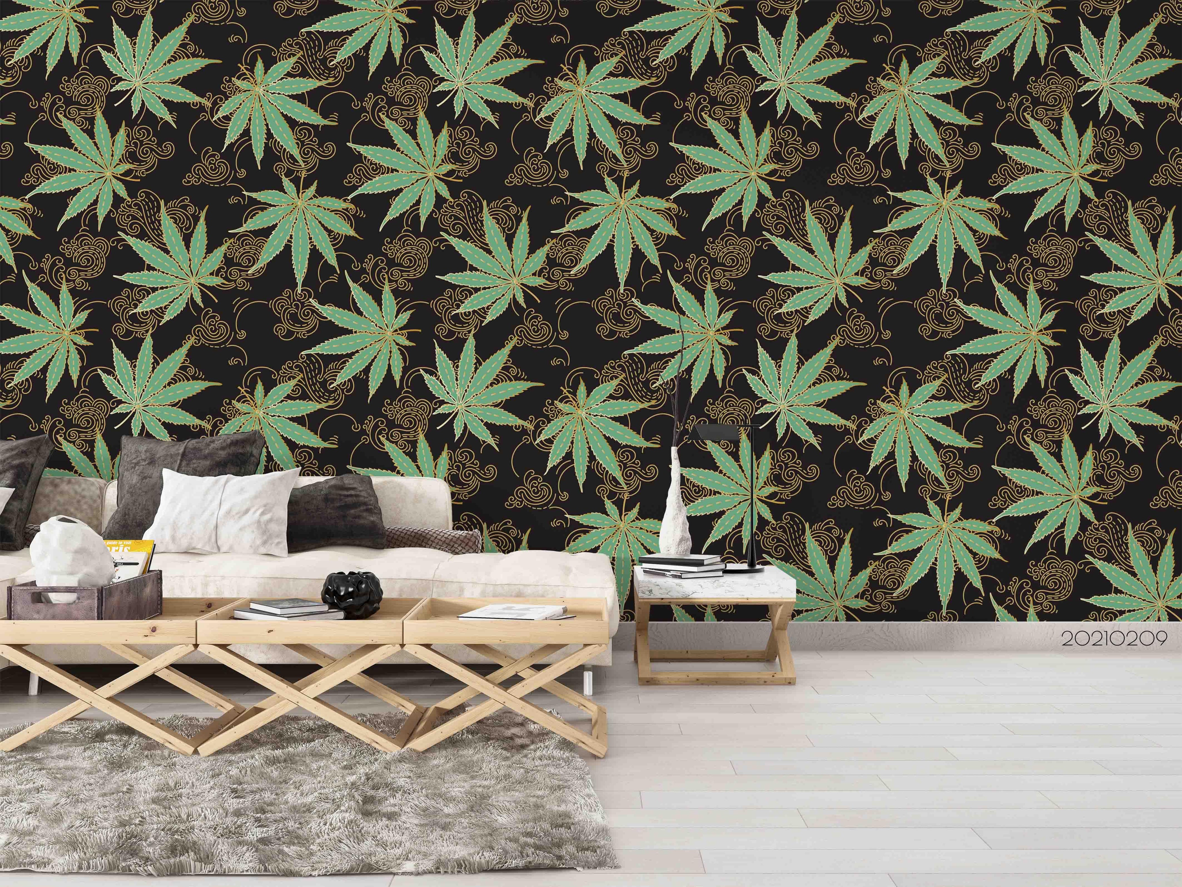 3D Hand Drawn Green Maple Leaf Wall Mural Wallpaper LQH 52- Jess Art Decoration