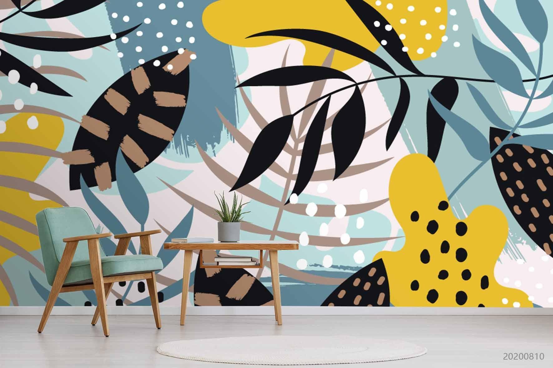 3D Hand Sketching Colorful Pattern Leaves Wall Mural Wallpaper LXL 919- Jess Art Decoration