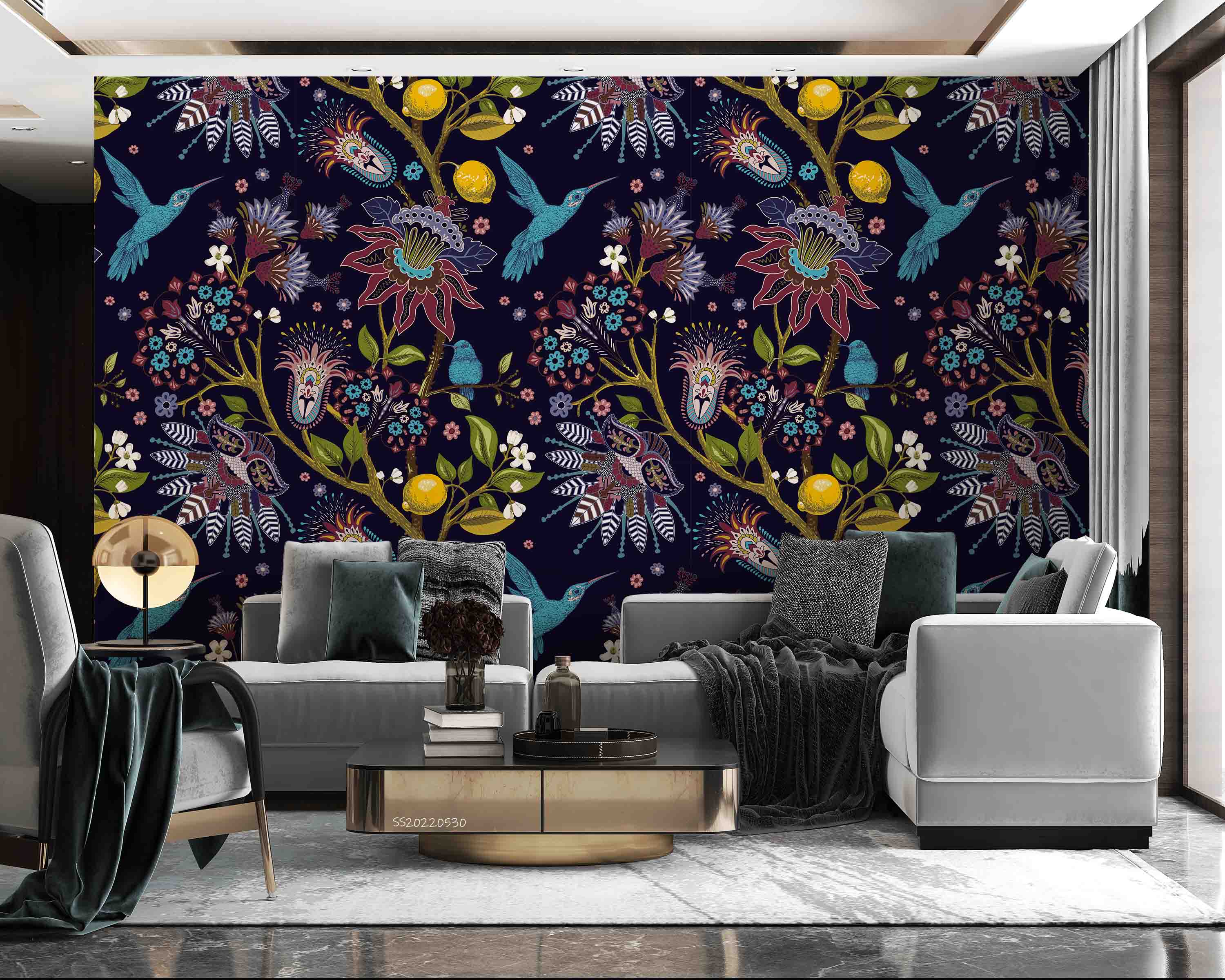 3D Vintage Plant Branch Floral Hummingbird Wall Mural Wallpaper GD 64- Jess Art Decoration