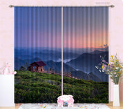 3D Mountain River Log Cabin Stairs Green Plant Curtains and Drapes GD 1623- Jess Art Decoration