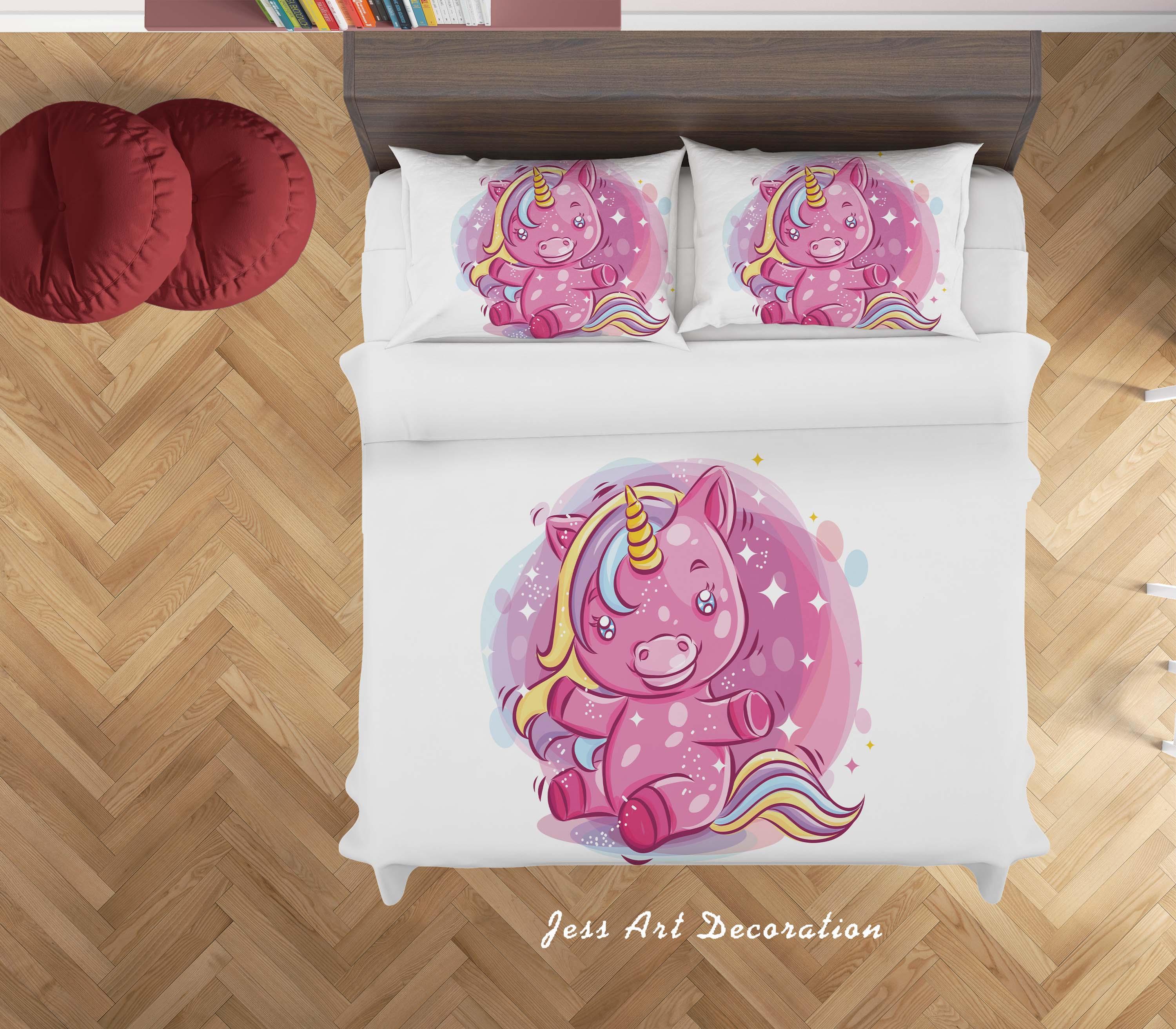 3D White Pink Unicorn Quilt Cover Set Bedding Set Duvet Cover Pillowcases SF62- Jess Art Decoration