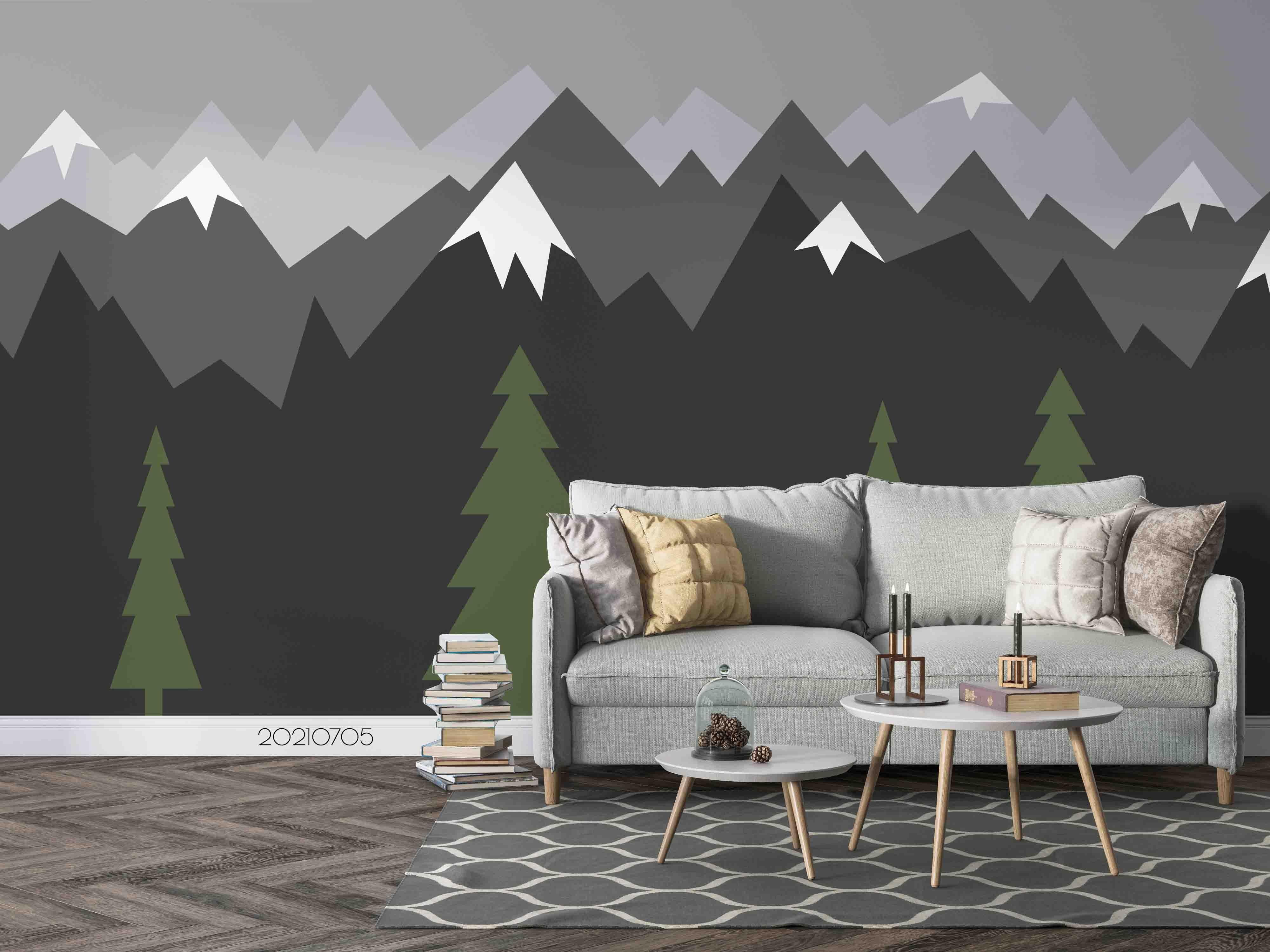 3D Snow Mountain Pine Tree Wall Mural Wallpaper LQH 146- Jess Art Decoration