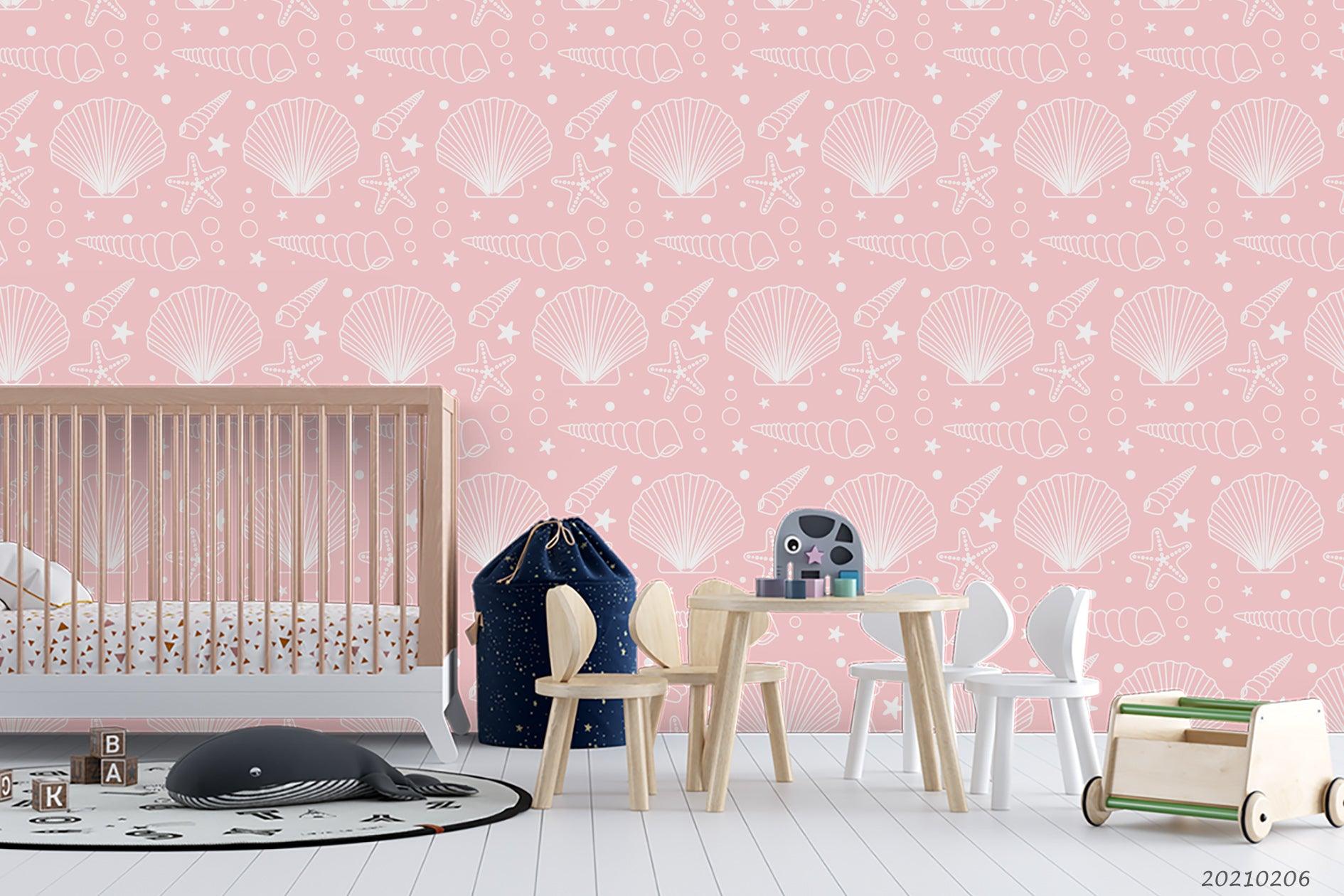 3D Hand Drawn Pink Scallop Shell Wall Mural Wallpaper LQH 339- Jess Art Decoration