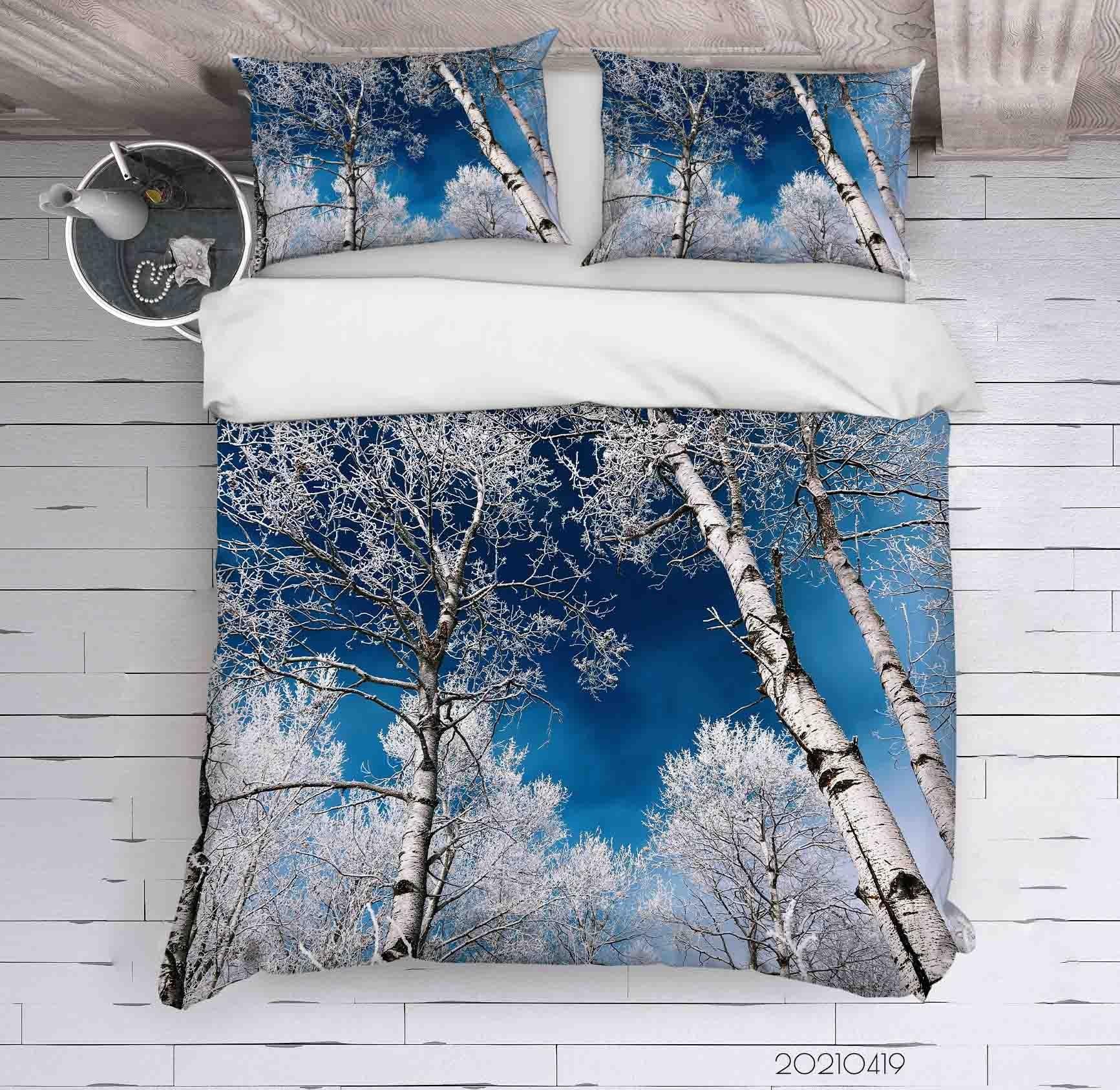 3D Blue Sky Birch Forest Quilt Cover Set Bedding Set Duvet Cover Pillowcases 148- Jess Art Decoration