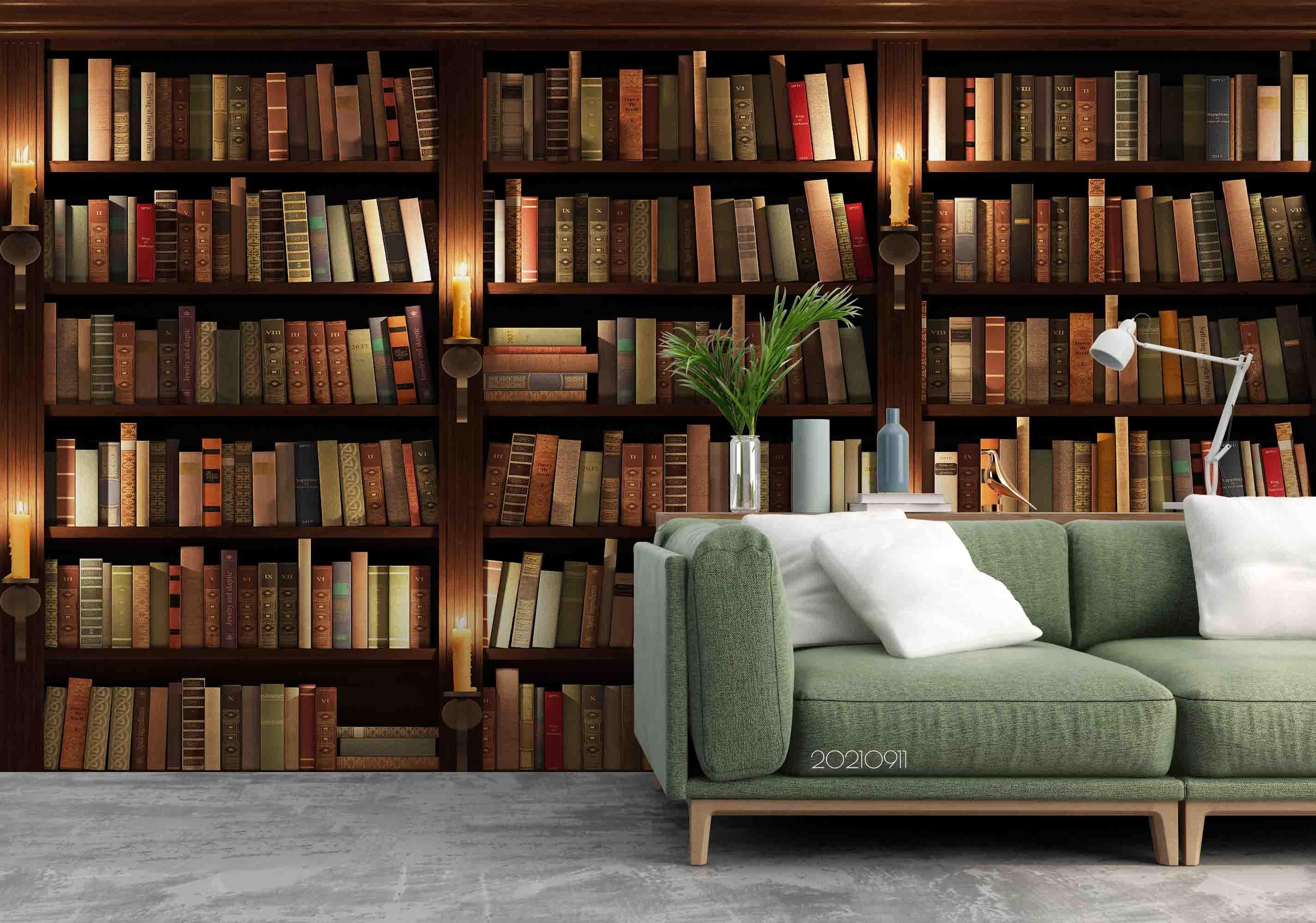 3D Library Bookshelf Wall Mural Wallpaper LQH 765- Jess Art Decoration