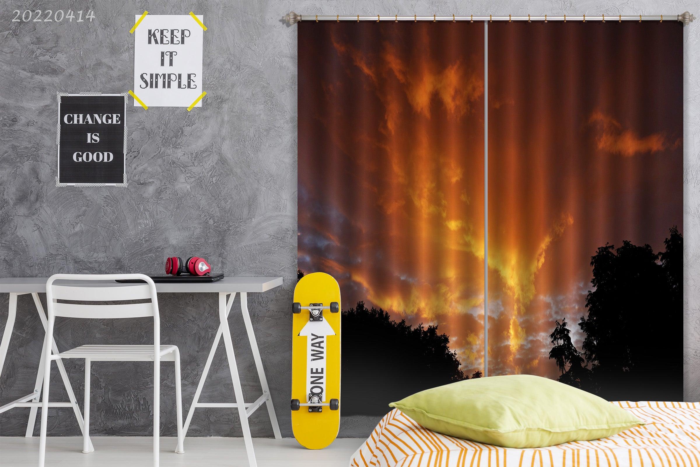 3D Trees Silhouette Cloud Sky Sunset Sunbeam Curtains and Drapes GD 4064- Jess Art Decoration