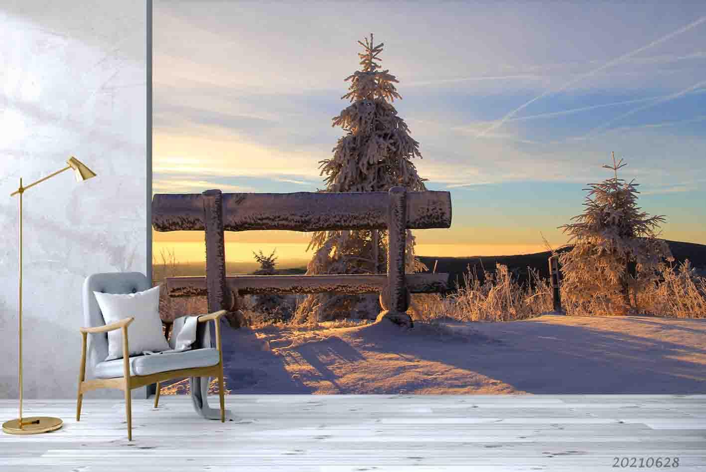 3D Sunset Sky Snow Forest Tree Landscape Wall Mural Wallpaper LQH 170- Jess Art Decoration