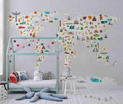 3D Cartoon World Map Wall Mural Wallpaper LQH 113- Jess Art Decoration