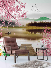 3D Blossom Mountains River Boat Wall Mural Wallpaper 36- Jess Art Decoration