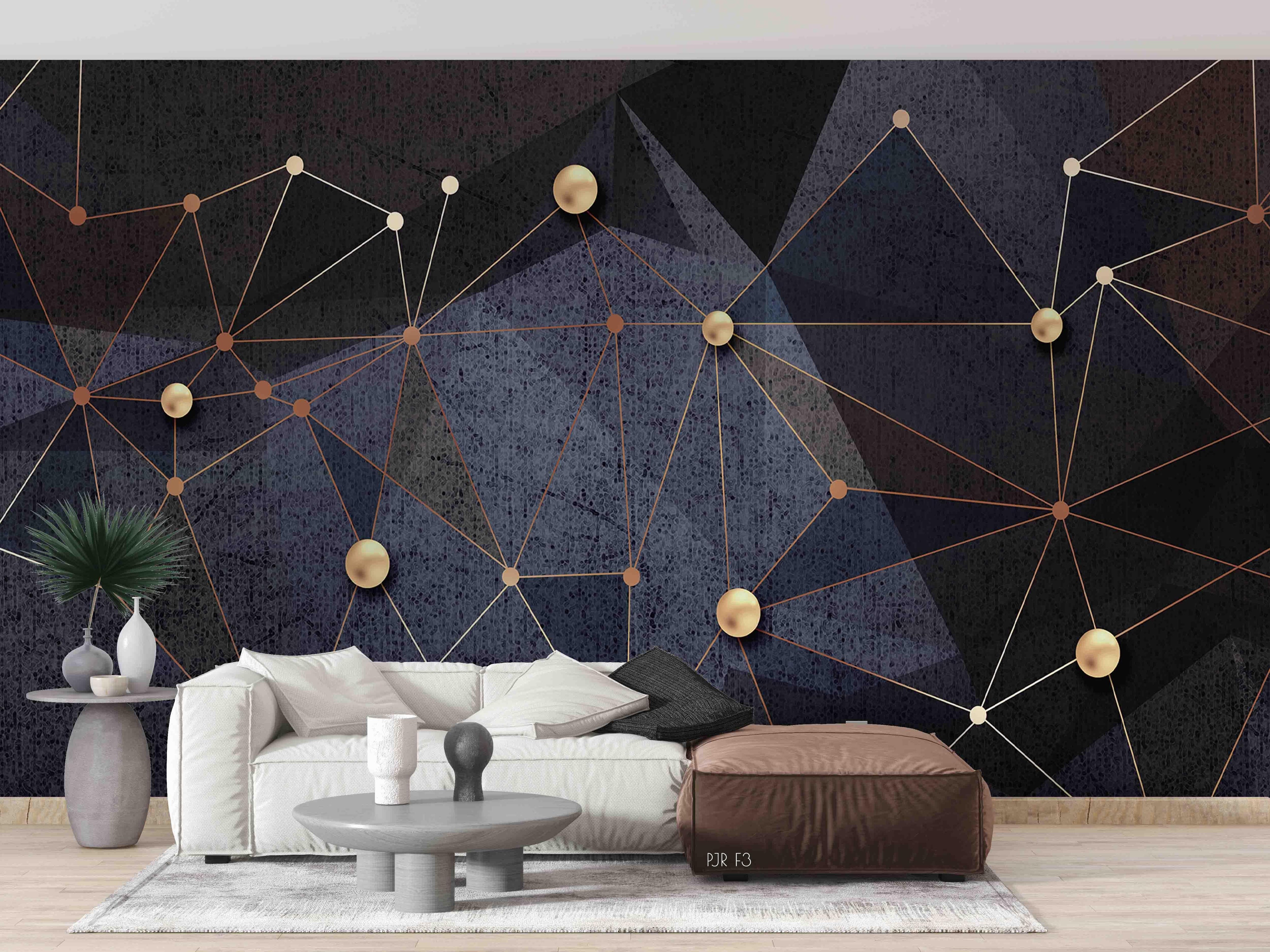 3D Dark Geometric Network dark geometric network pattern wall mural wallpaper for living room