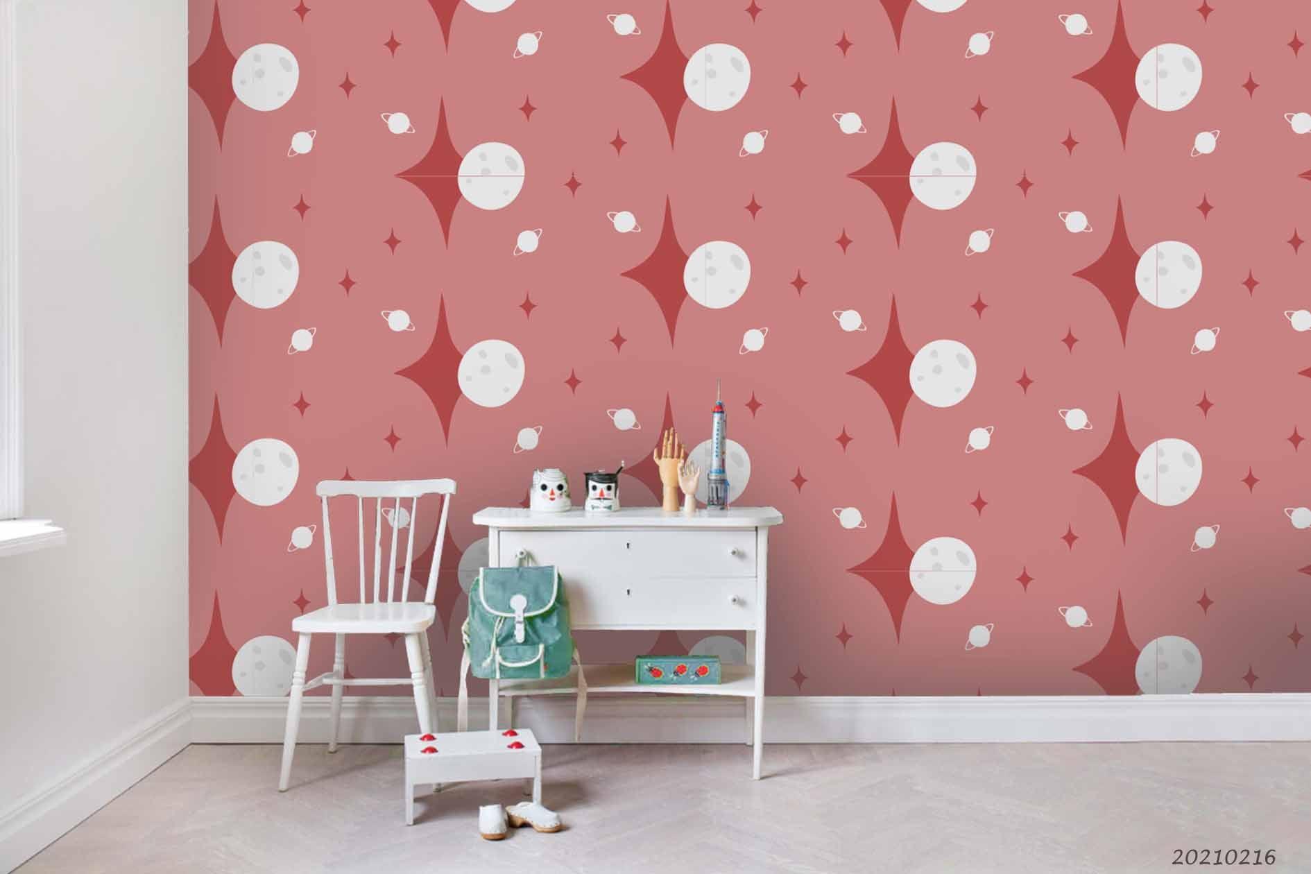 3D Hand Drawn Pink Star Moon Wall Mural Wallpaper LQH 398- Jess Art Decoration
