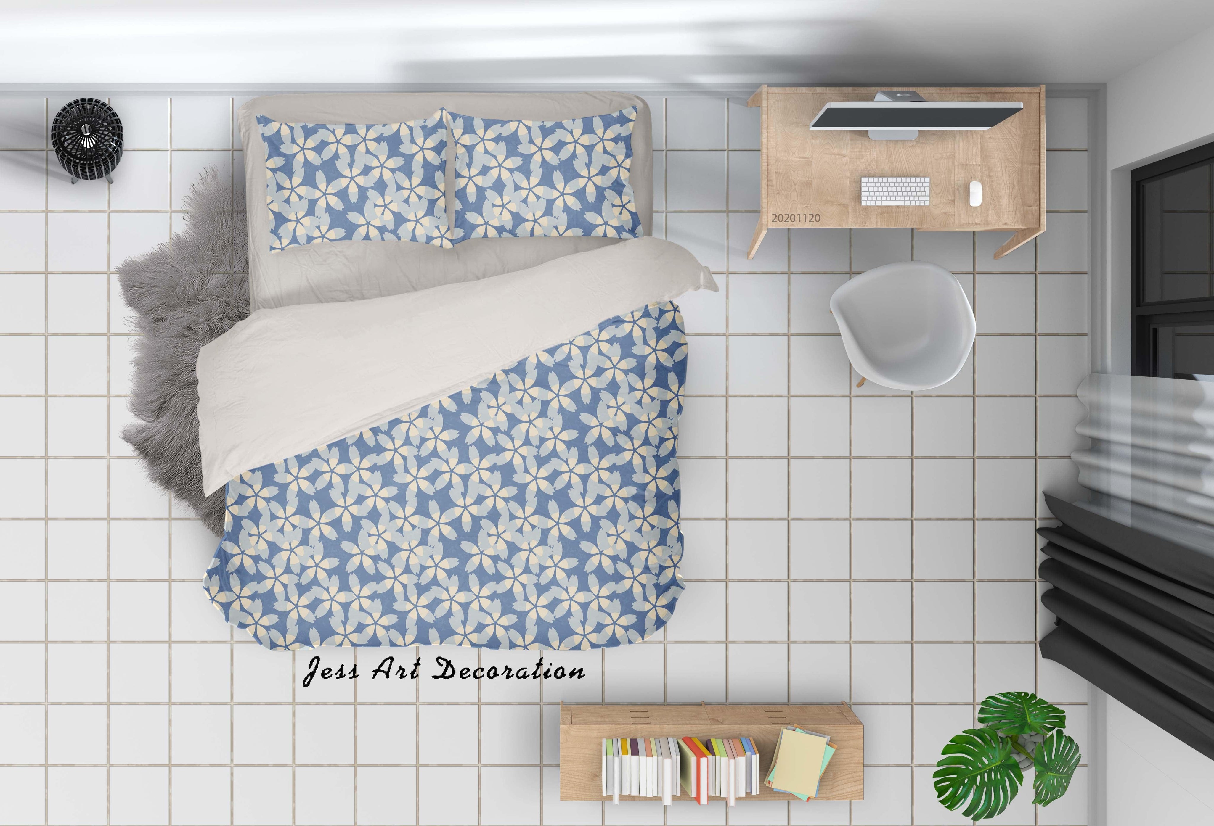 3D White Floral Pattern Blue Quilt Cover Set Bedding Set Duvet Cover Pillowcases LXL- Jess Art Decoration