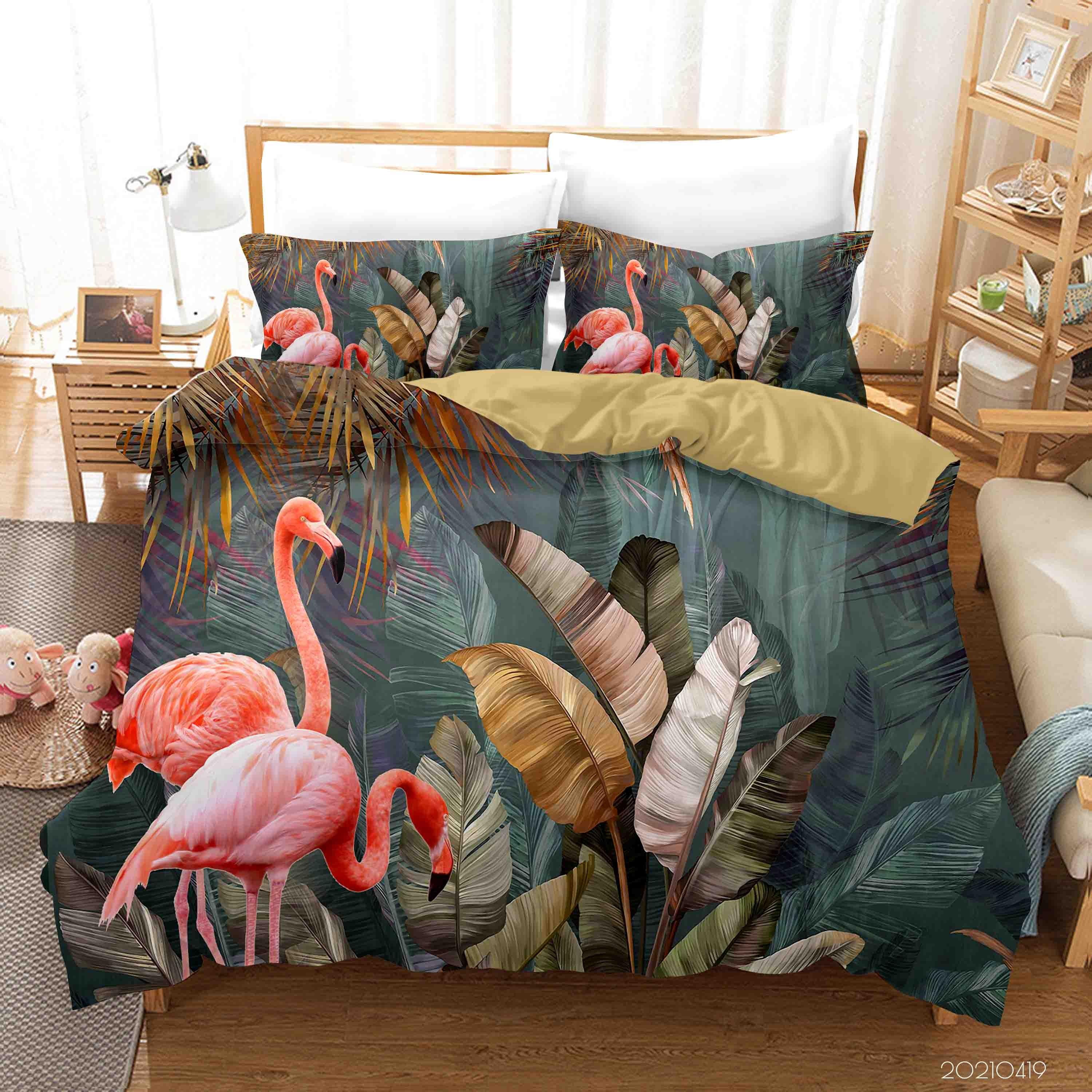 3D Tropical Leaf Flamingo Quilt Cover Set Bedding Set Duvet Cover Pillowcases 103- Jess Art Decoration