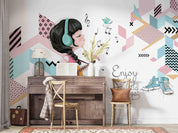 3D Cartoon Girl Music Illustration Wall Mural Wallpaper LQH 28- Jess Art Decoration
