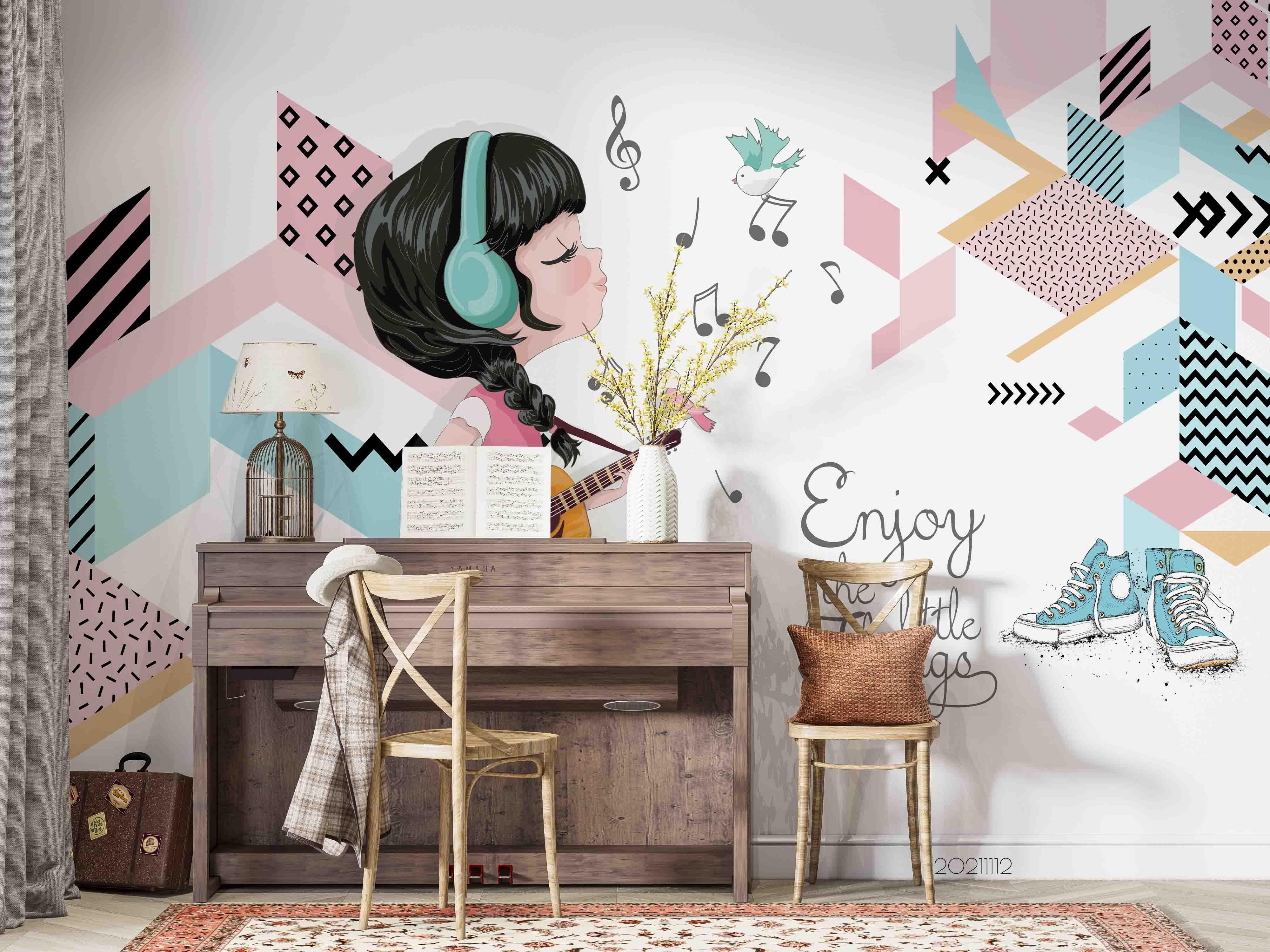 3D Cartoon Girl Music Illustration Wall Mural Wallpaper LQH 28- Jess Art Decoration