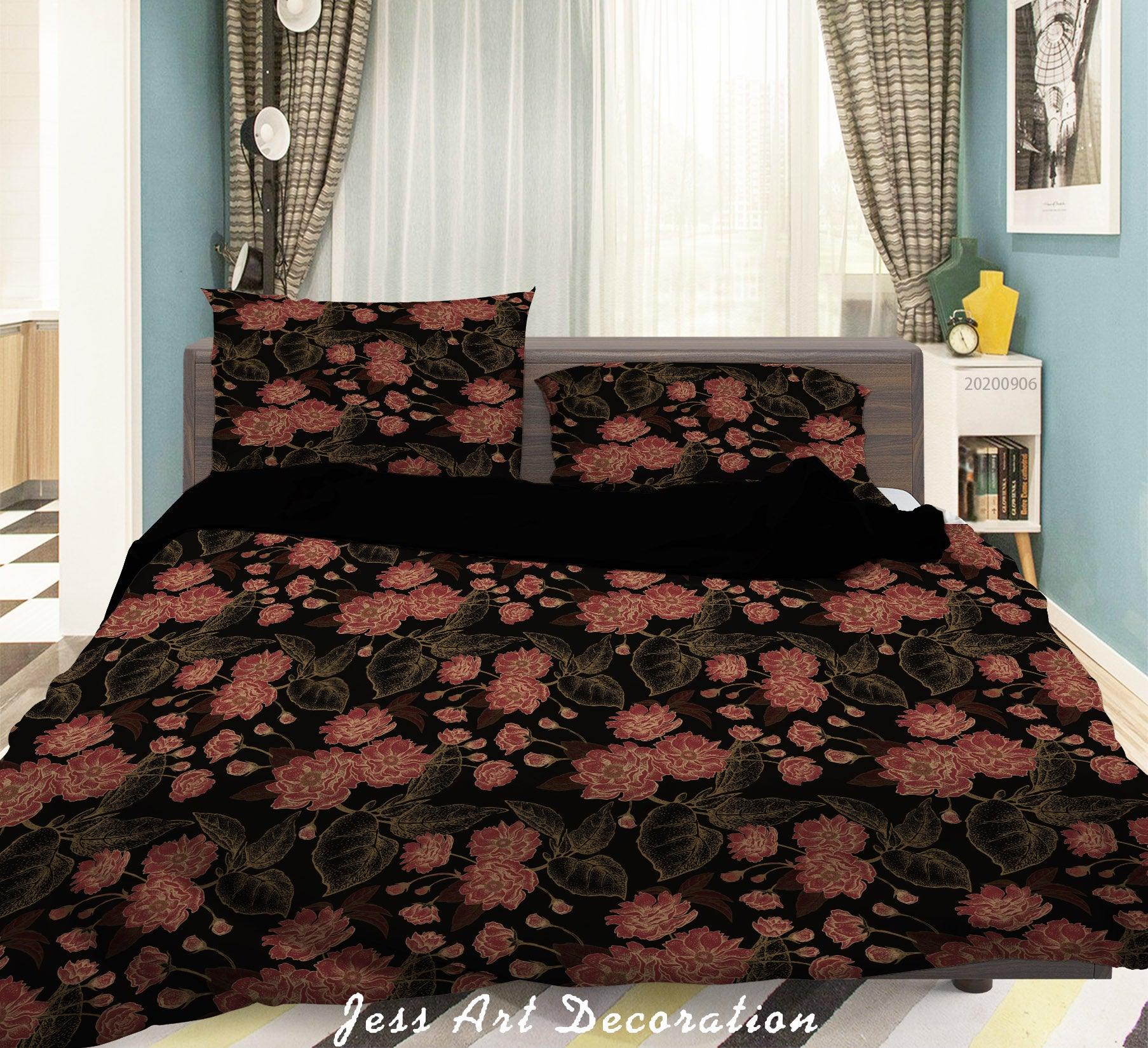 3D Vintage Leaves Red Floral Pattern Quilt Cover Set Bedding Set Duvet Cover Pillowcases WJ 3646- Jess Art Decoration