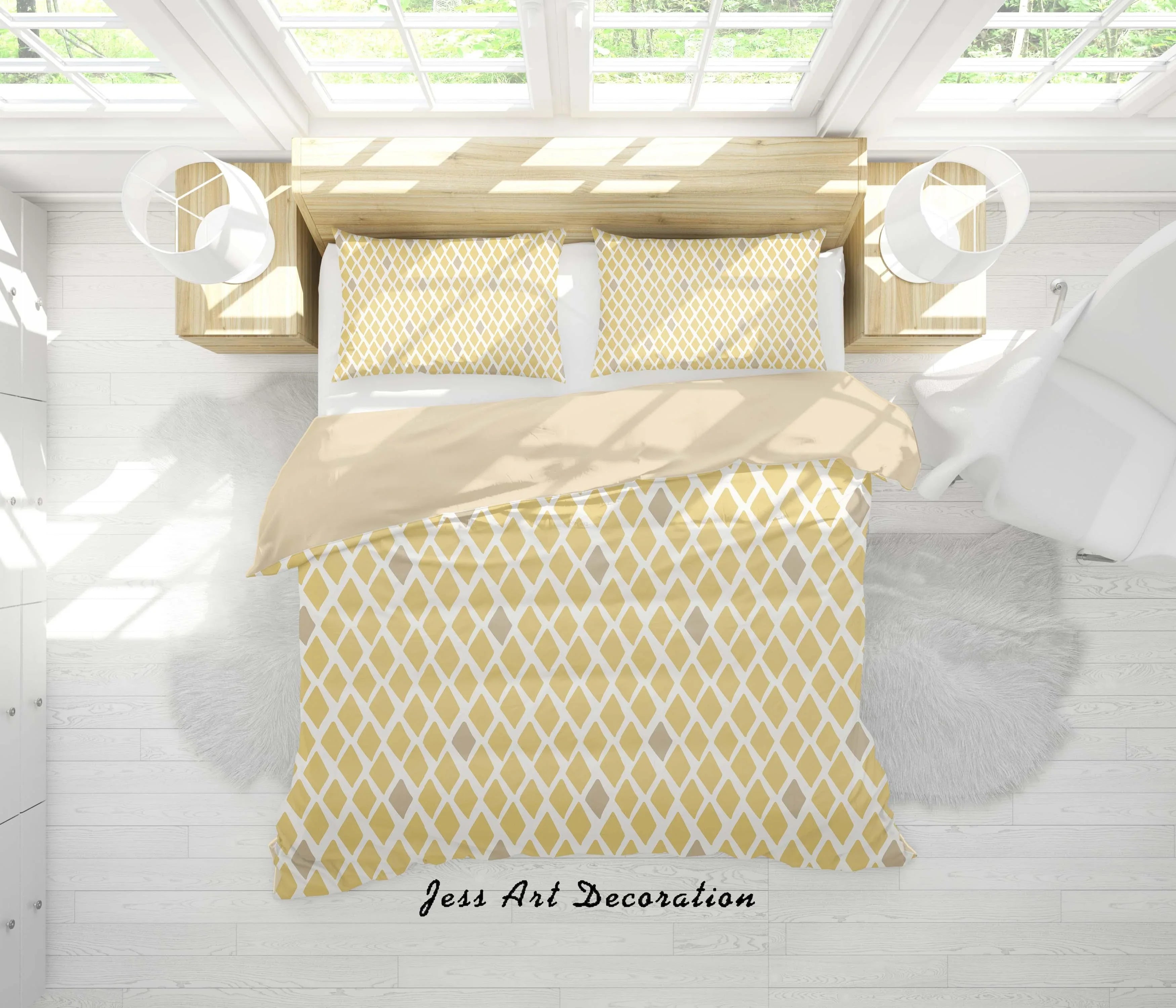 3D Yellow Diamond Quilt Cover Set Bedding Set Duvet Cover Pillowcases SF50- Jess Art Decoration