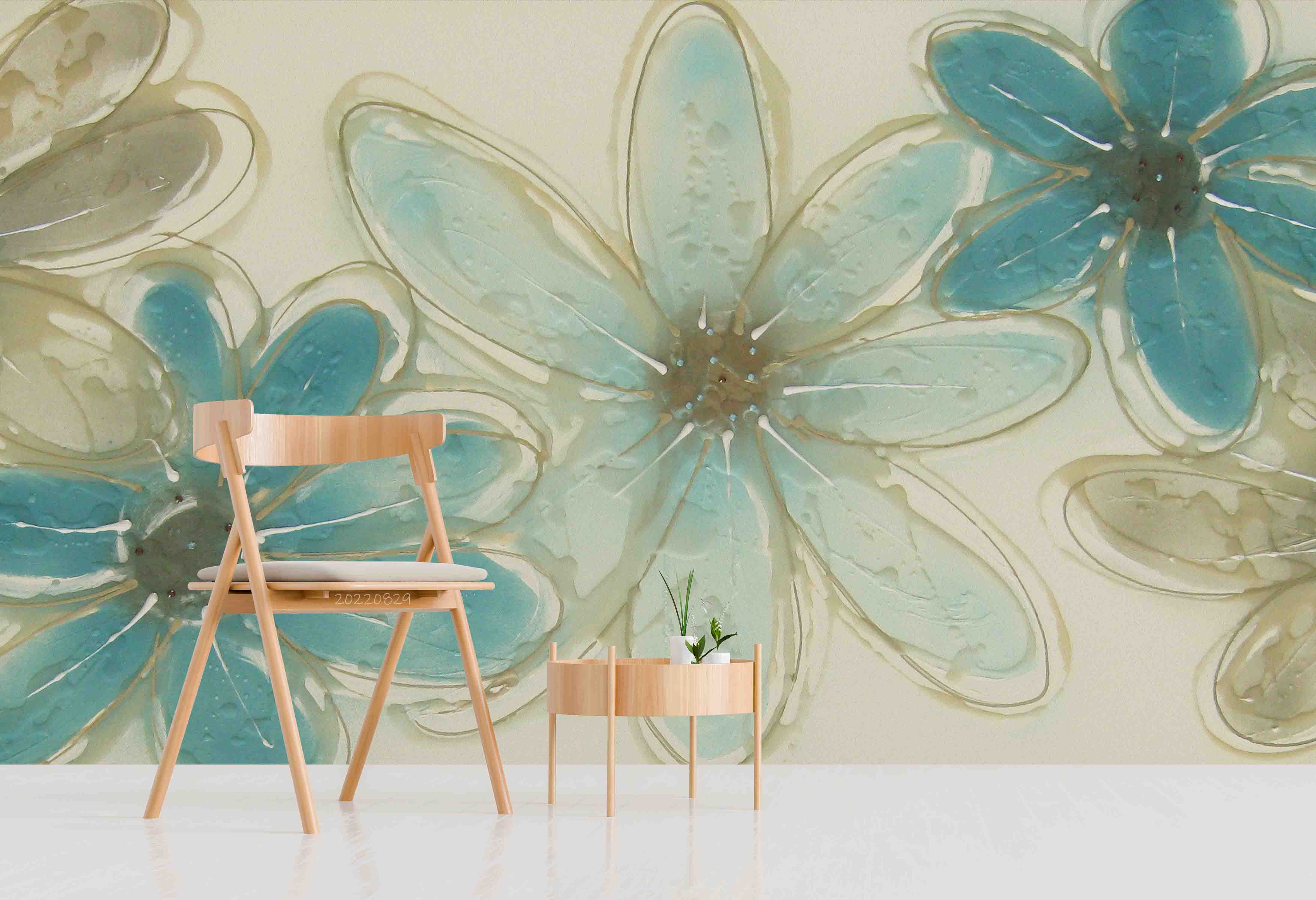 3D Teal Floral Watercolor Wall Mural Wallpaper GD 2667- Jess Art Decoration
