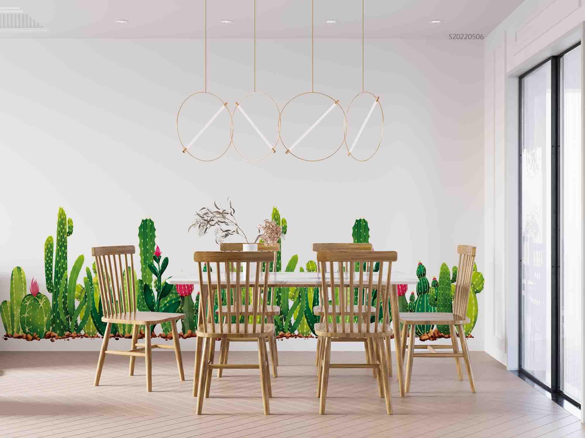3D Watercolor Cactus Green Floral Wall Mural Wallpaper GD 4629- Jess Art Decoration