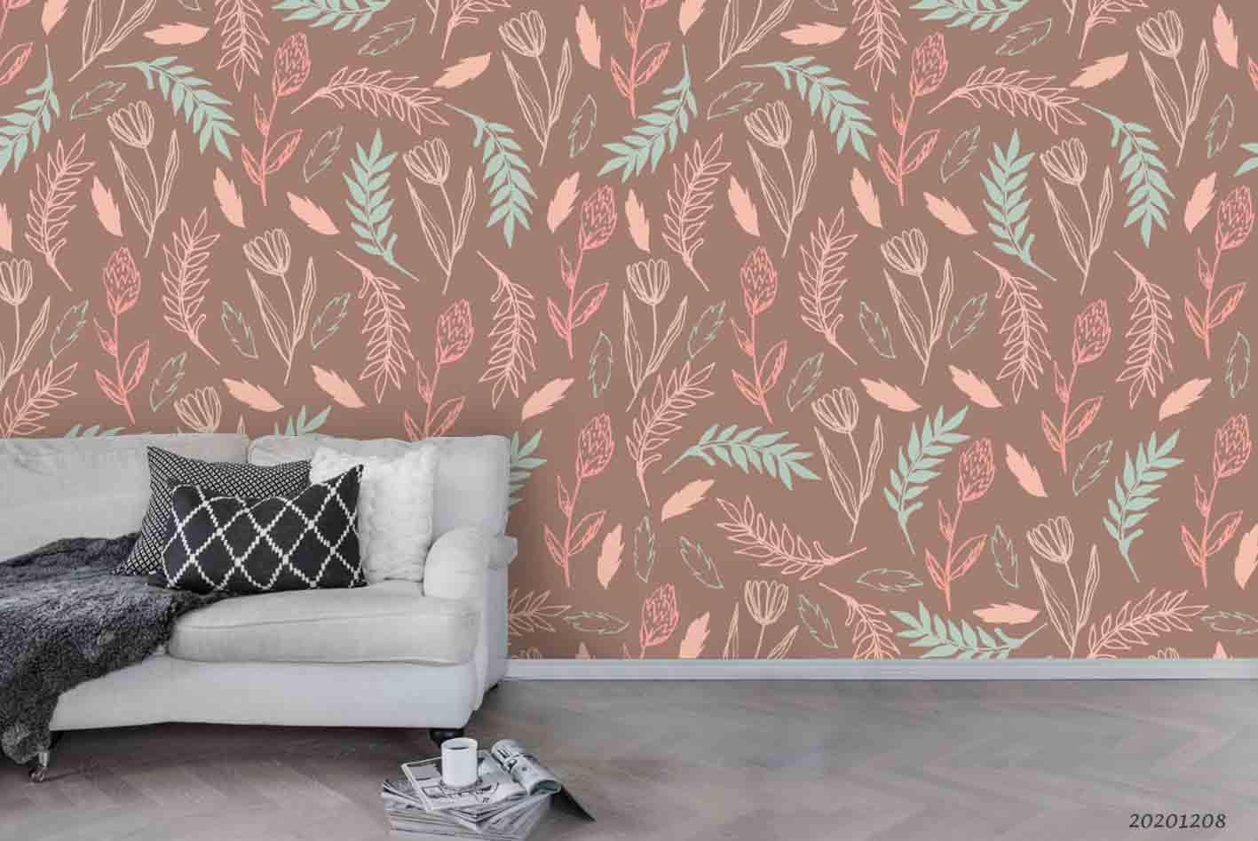 3D Hand Drawn Leaves Plant Wall Mural Wallpaper LXL- Jess Art Decoration