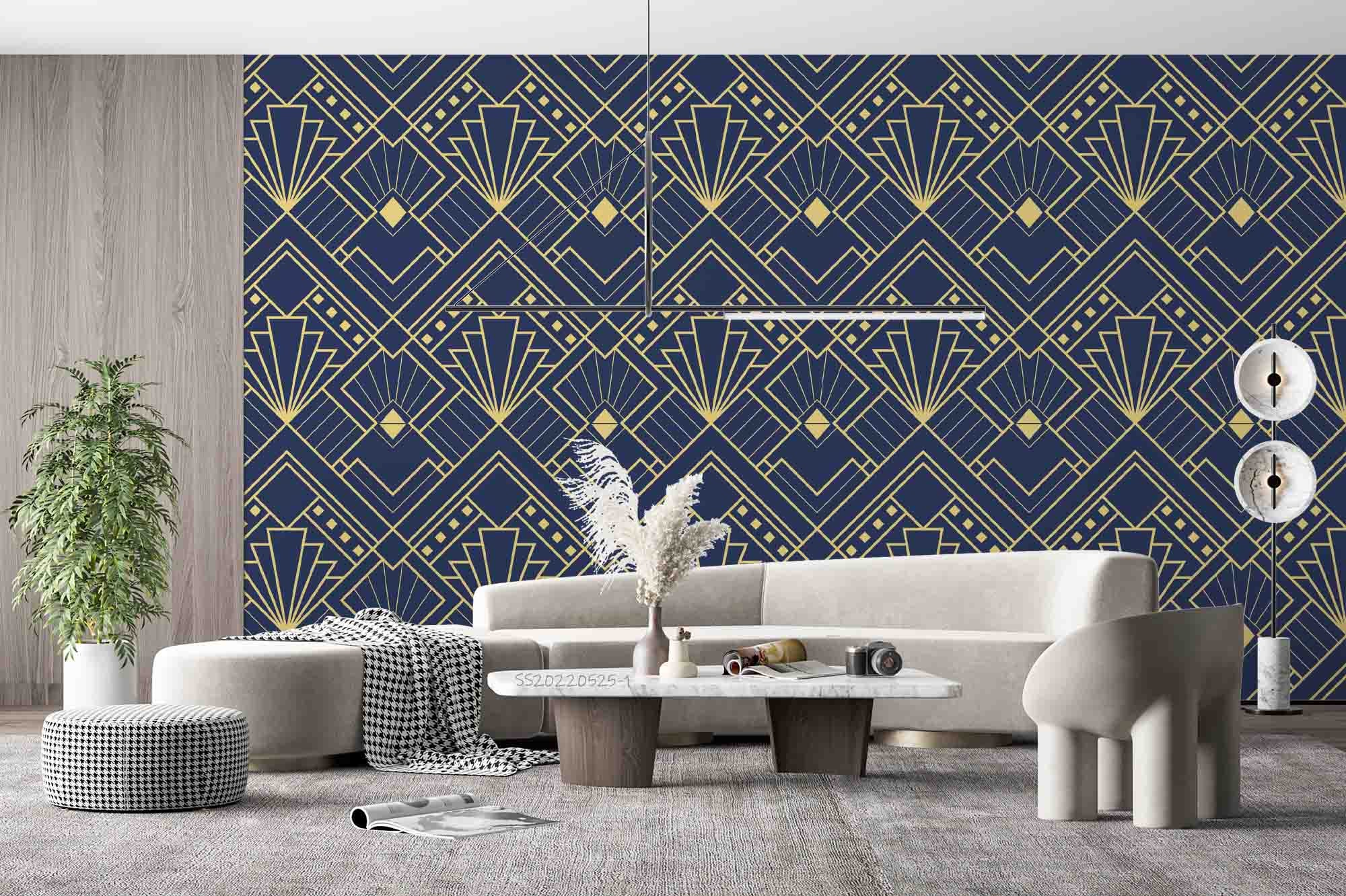 3D Geometric Gold Line Pattern Wall Mural Wallpaper GD 4818- Jess Art Decoration