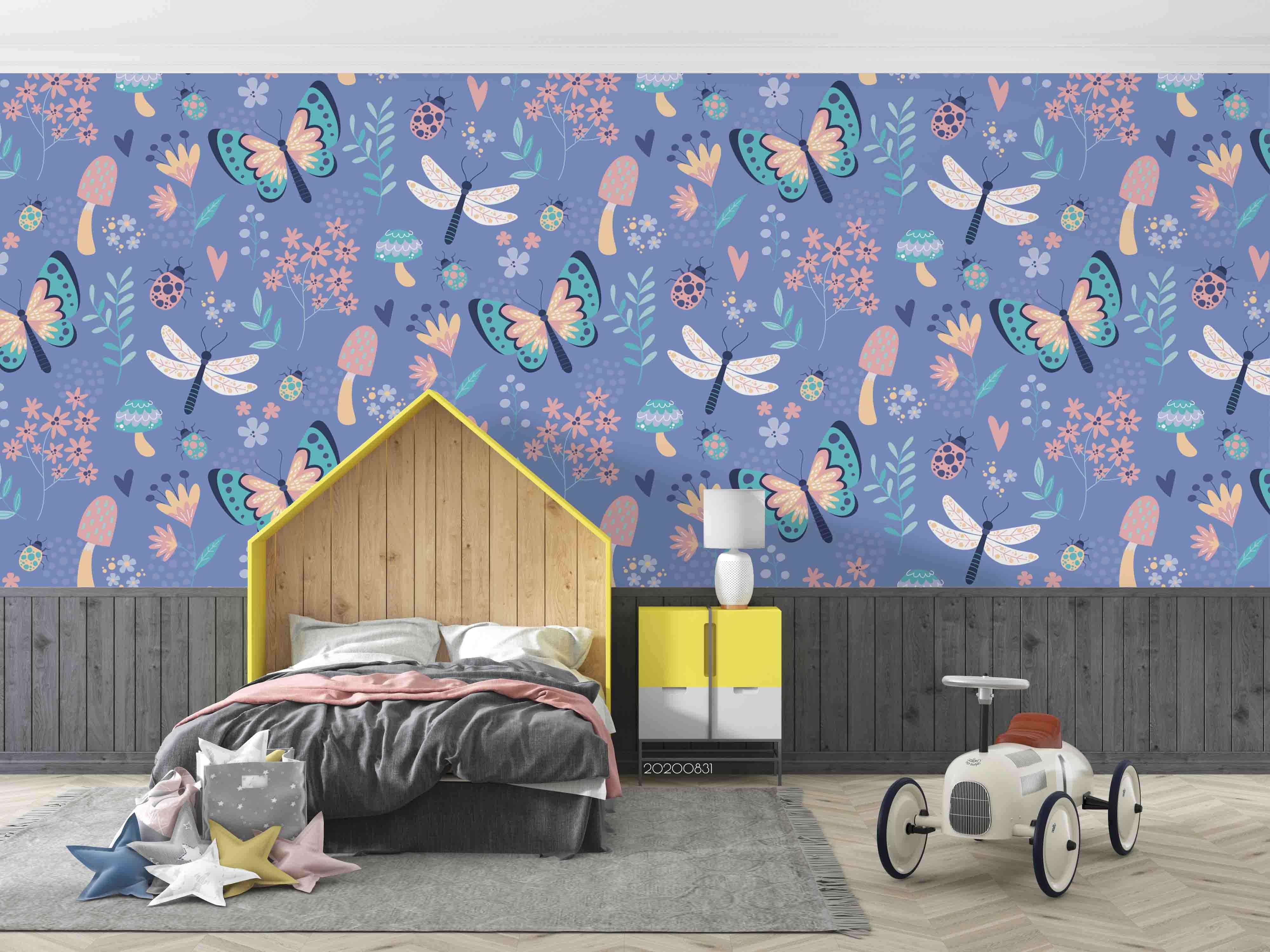 3D Hand Sketching Butterfly Dragonfly Floral Insect Wall Mural Wallpaper LXL 1425- Jess Art Decoration