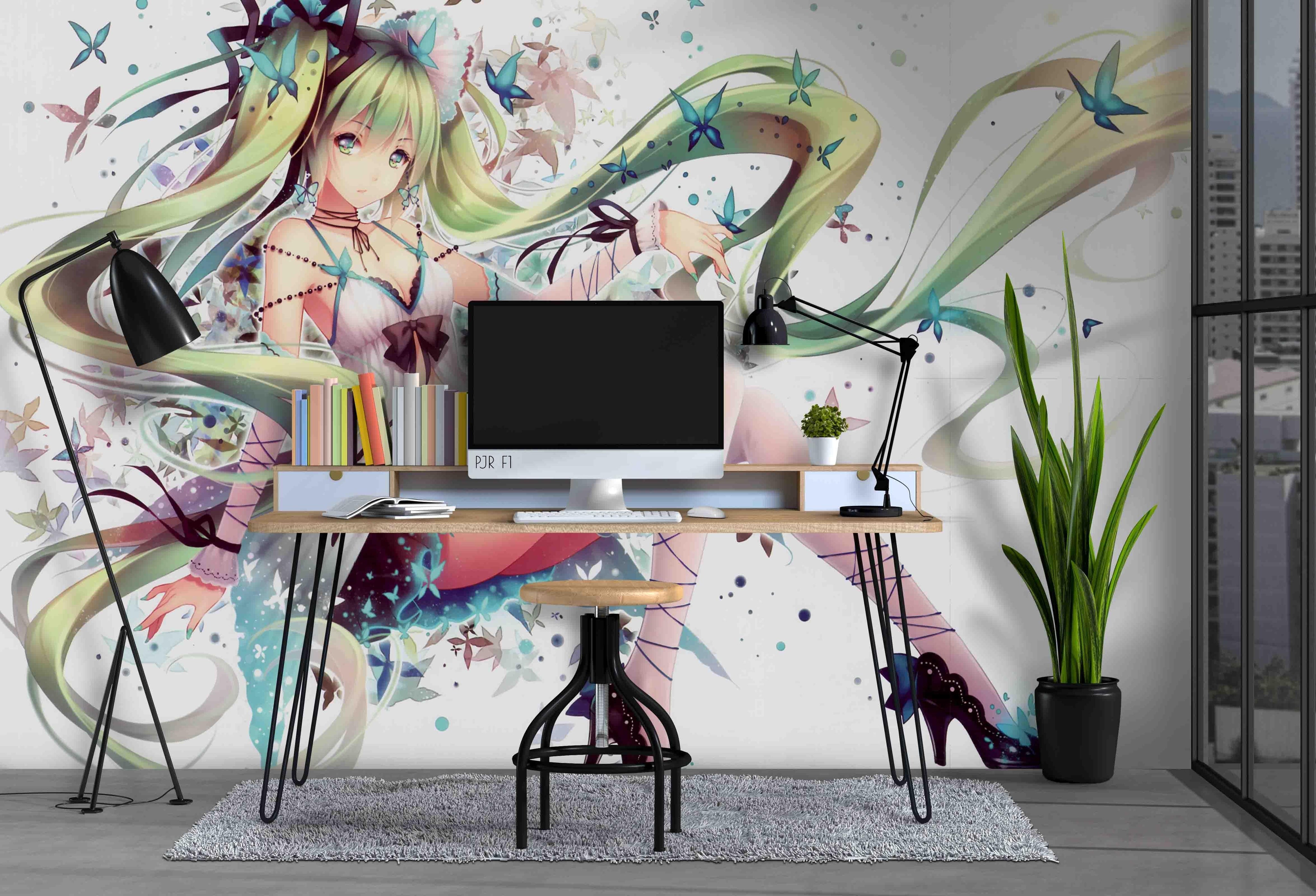 3D Butterfly Anime Girl butterfly anime girl mural wall mural wallpaper for teen room - view 3