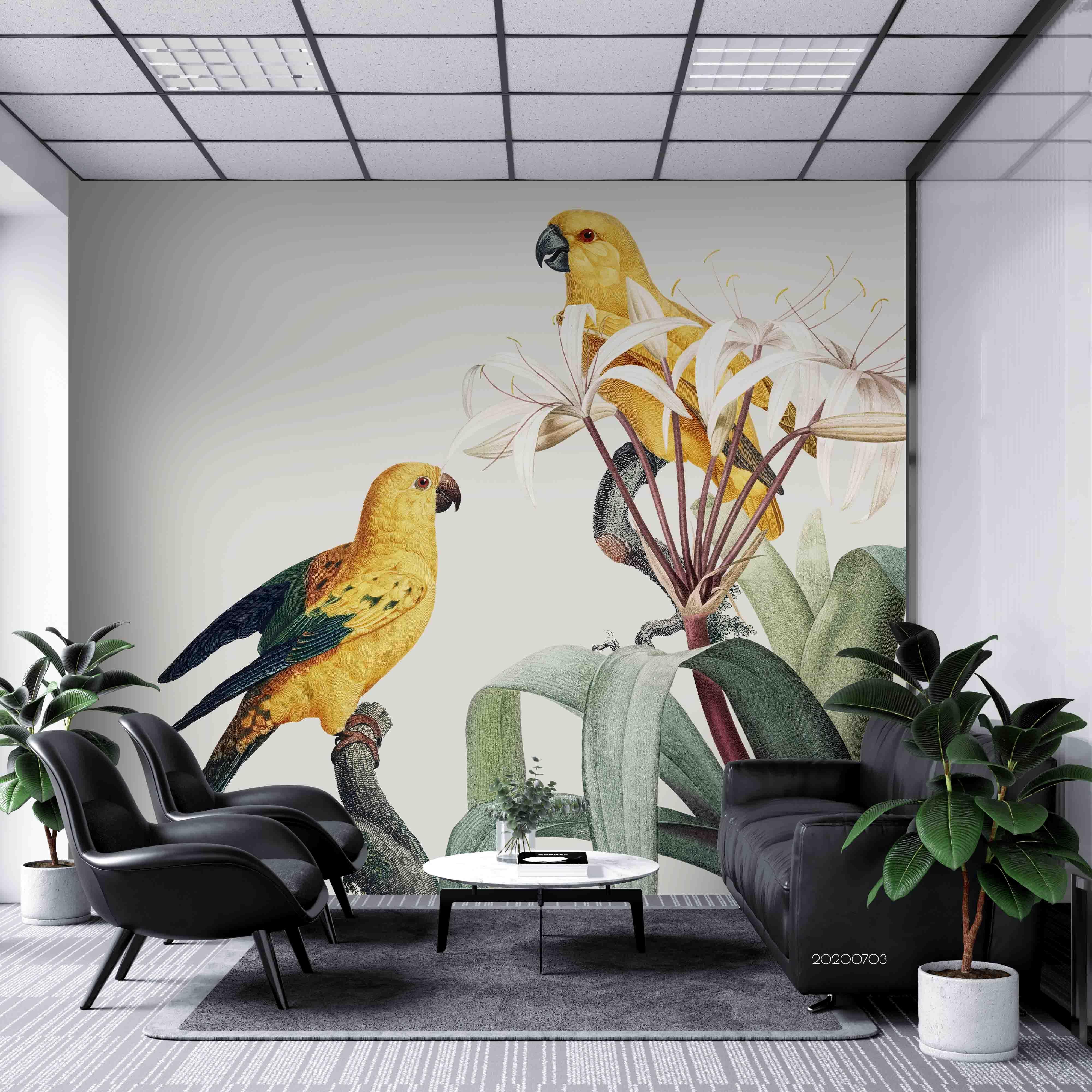 3D Parrot Birds Flowers Wall Mural Wallpaper SF63- Jess Art Decoration
