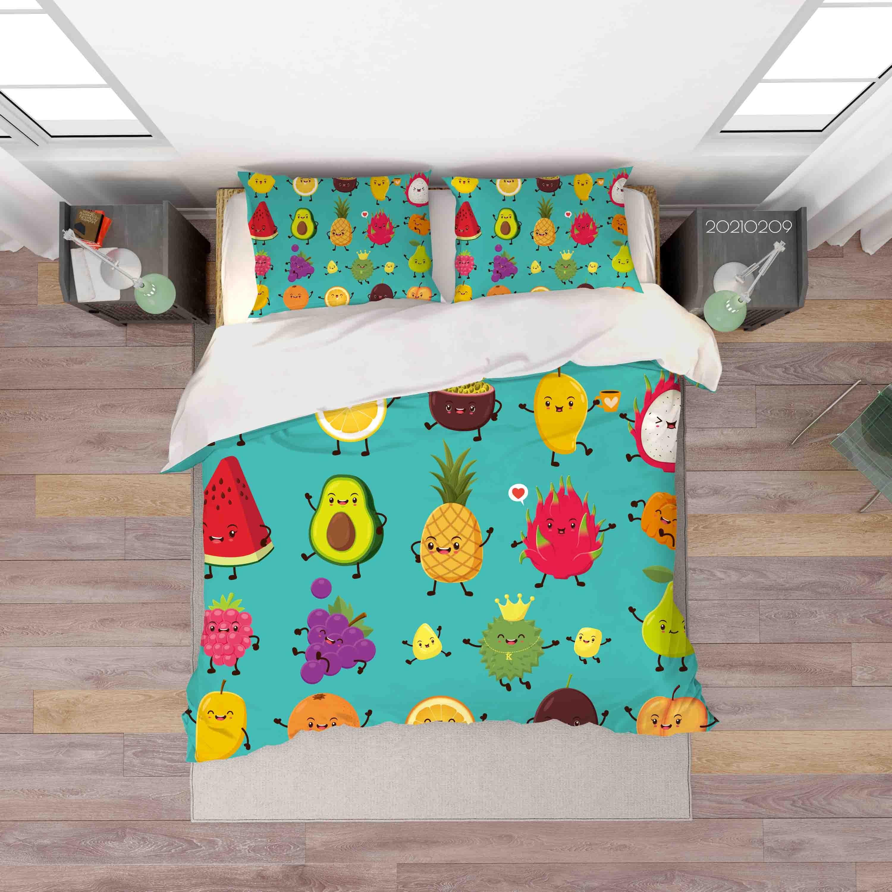 3D Cartoon Colorful Fruit Quilt Cover Set Bedding Set Duvet Cover Pillowcases 278- Jess Art Decoration