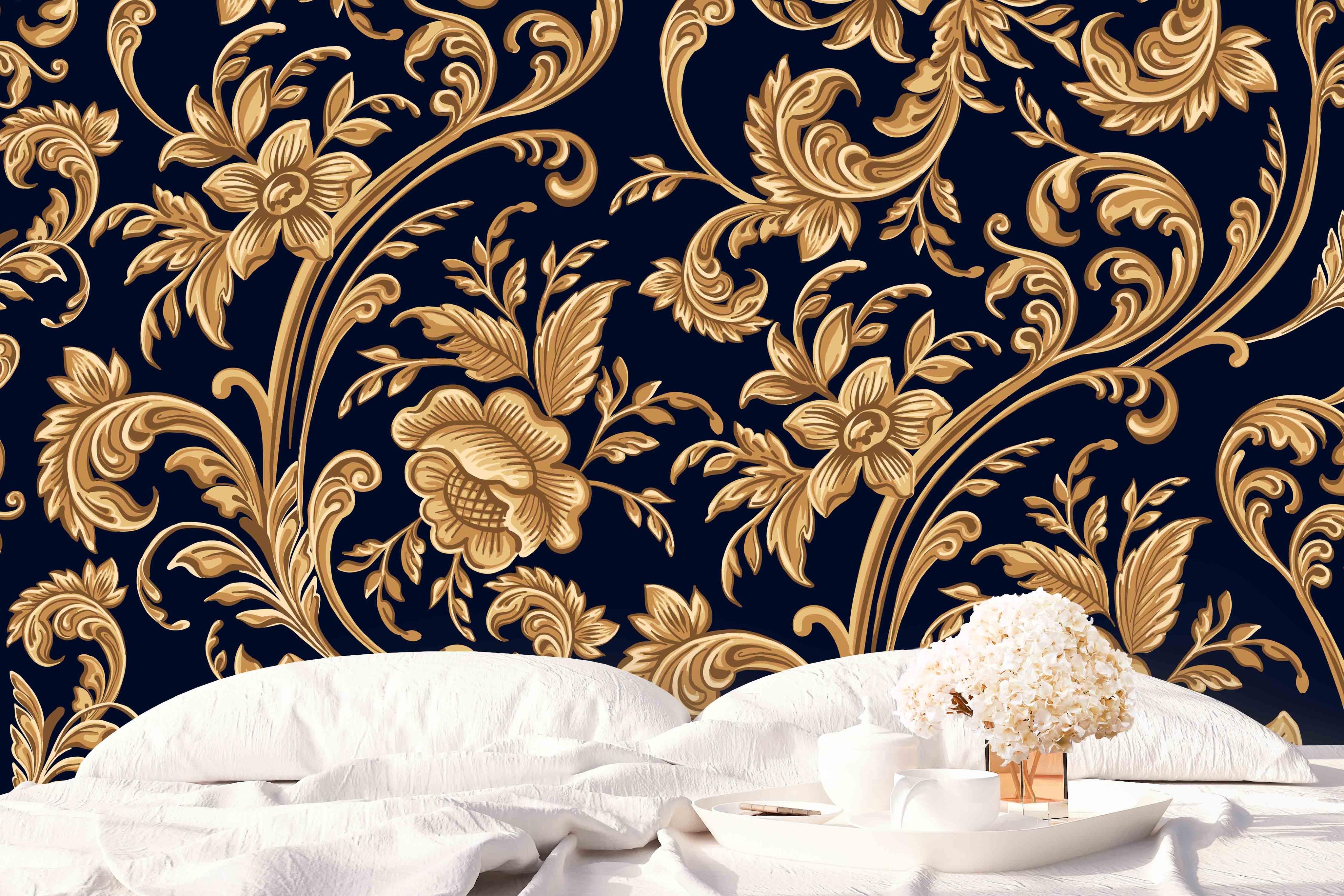 3D Abstract Golden Noble Floral Wall Mural Wallpaper 14- Jess Art Decoration
