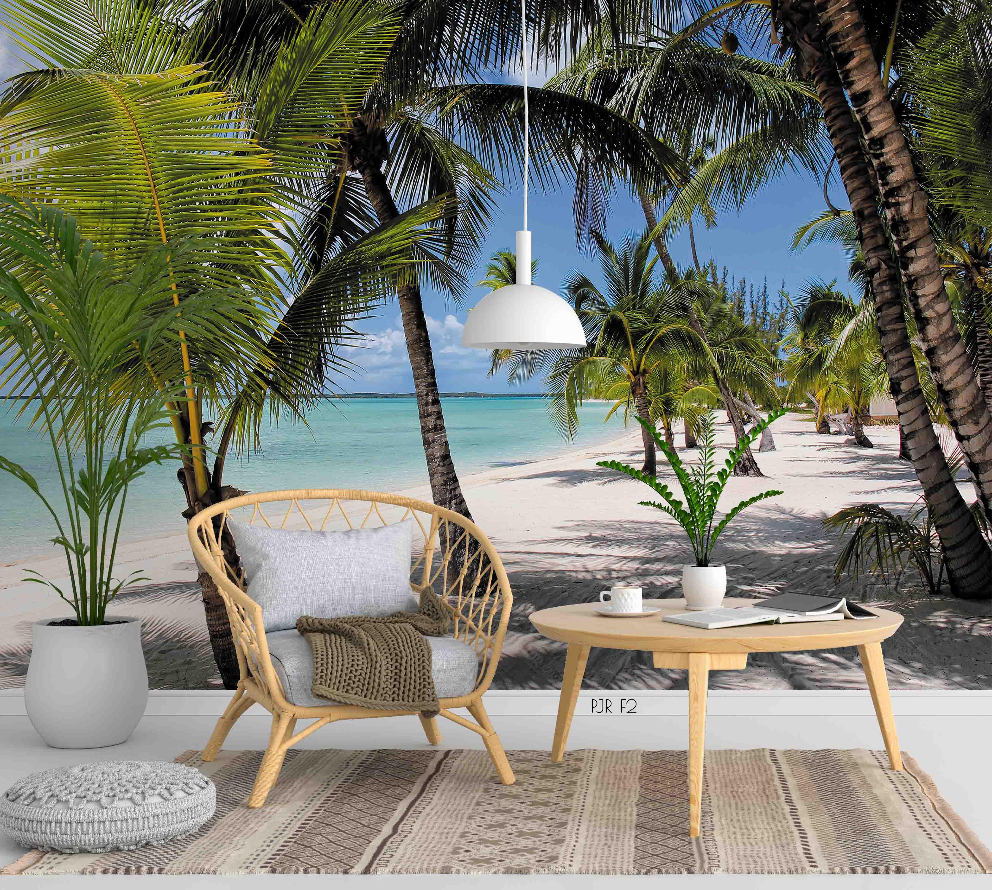 3D Sea Beach Coconut Tree Mural Wallpaper WJ 1381- Jess Art Decoration