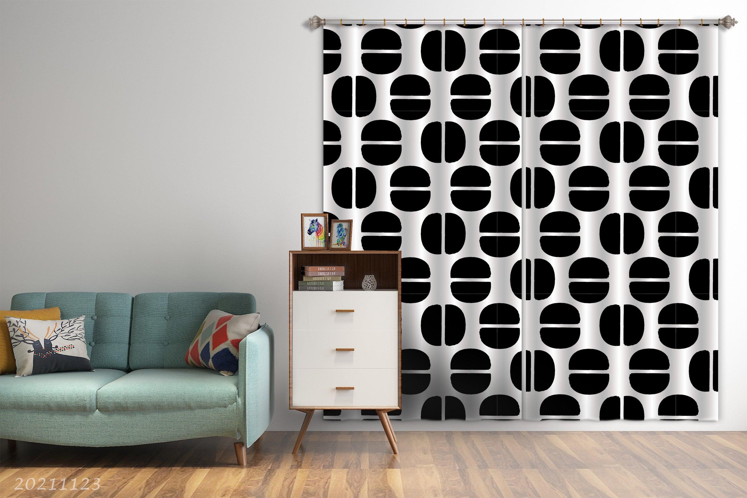 3D Abstract Black Geometric Graphic Curtains and Drapes LQH 23- Jess Art Decoration