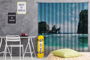 3D Summer Ocean Cliff Green Trees Curtains and Drapes GD 236- Jess Art Decoration