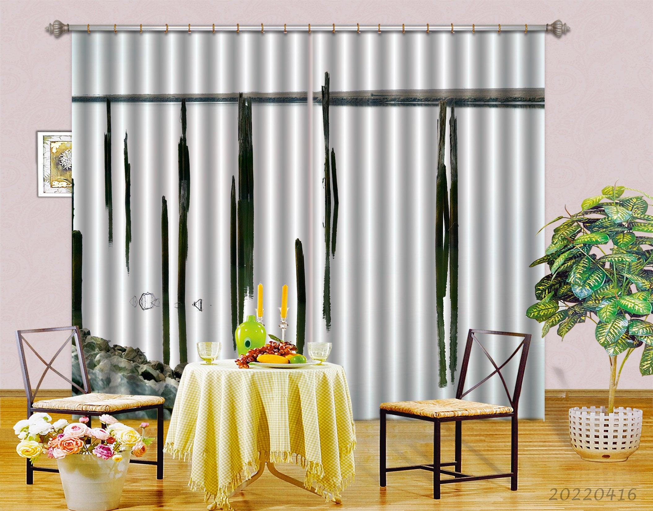3D Abstract Black Lines White Background Curtains and Drapes GD 4360- Jess Art Decoration