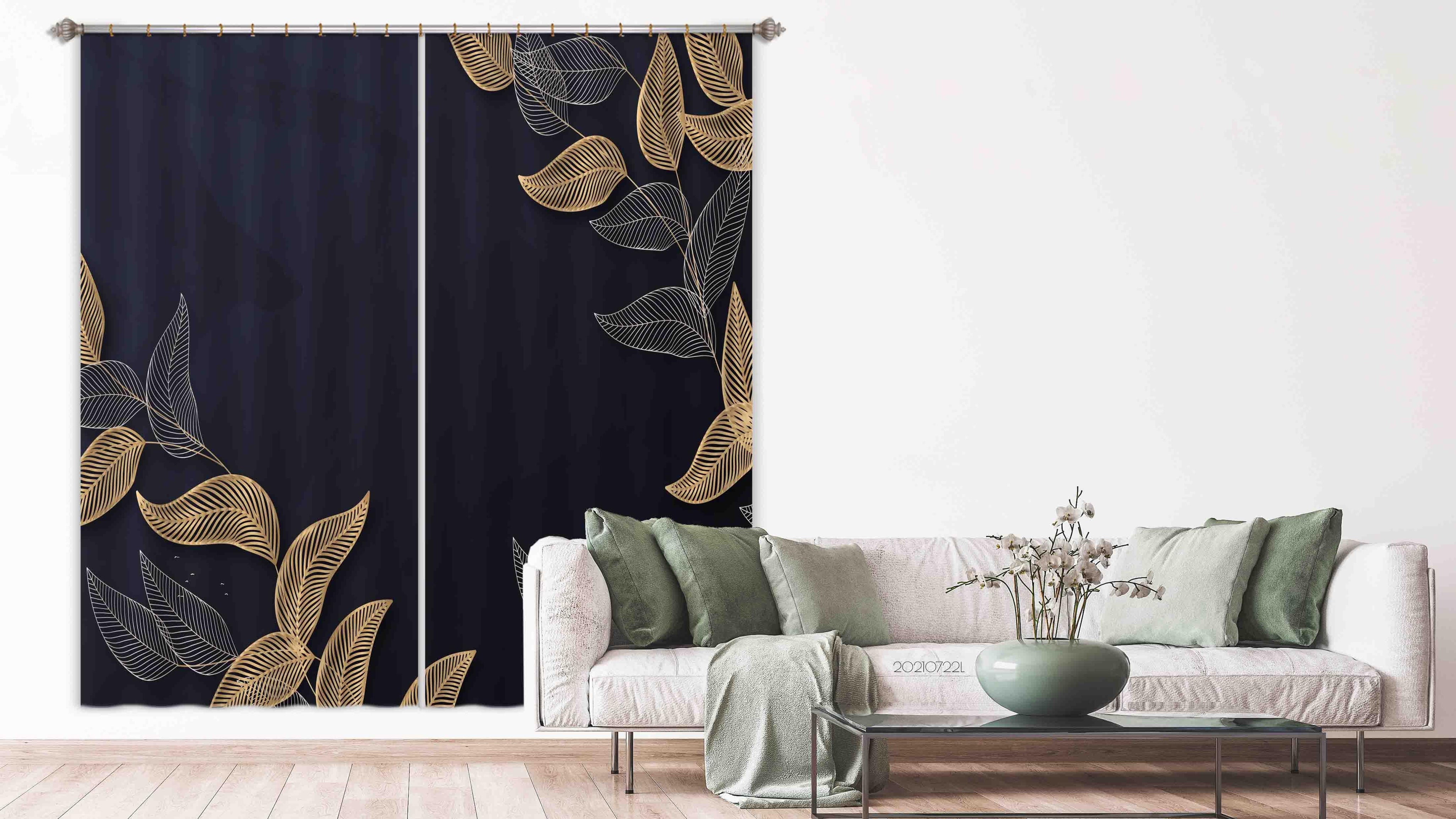 3D Hand Drawn Black Leaf Pattern Curtains and Drapes LQH 126- Jess Art Decoration