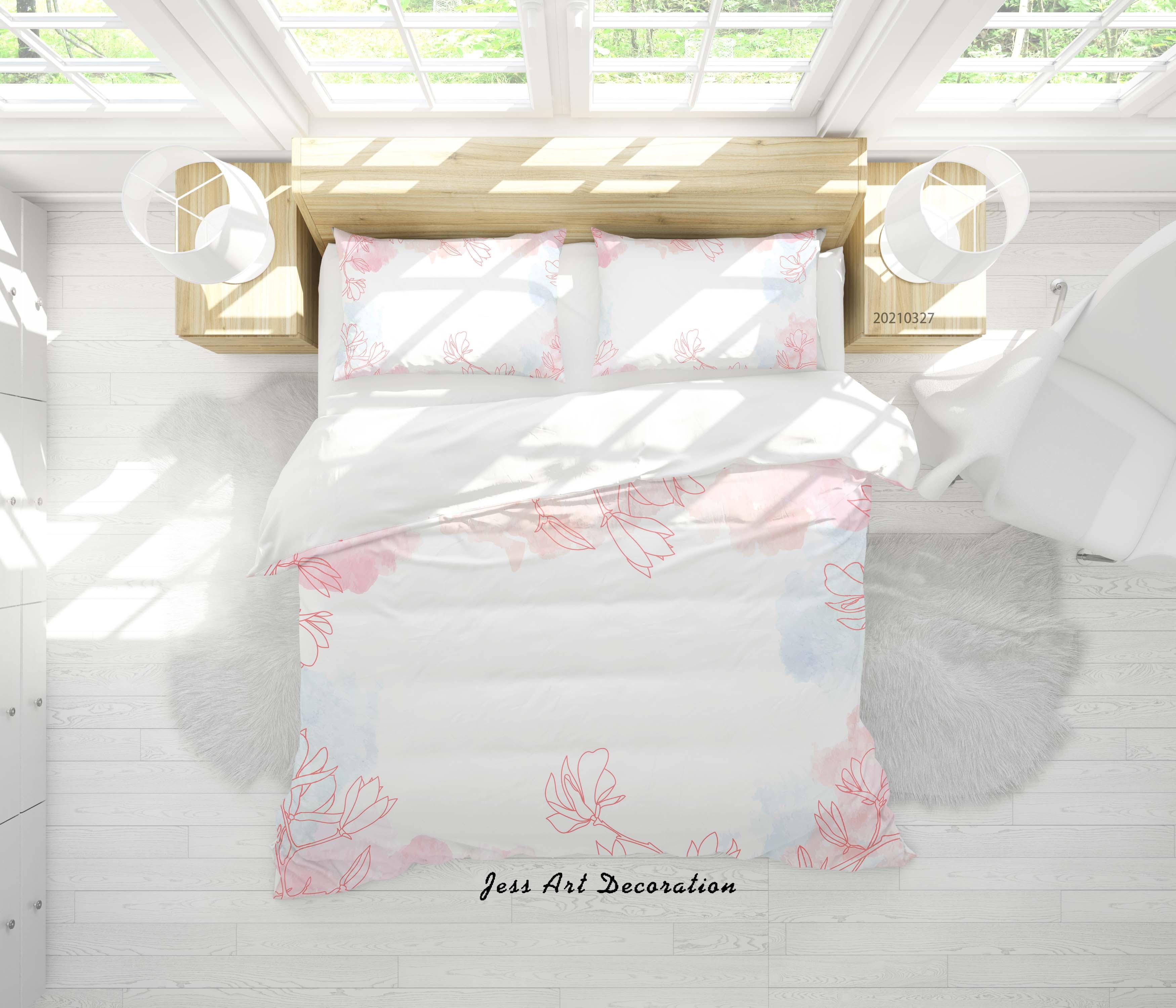 3D Watercolor Pink Floral Quilt Cover Set Bedding Set Duvet Cover Pillowcases 32- Jess Art Decoration