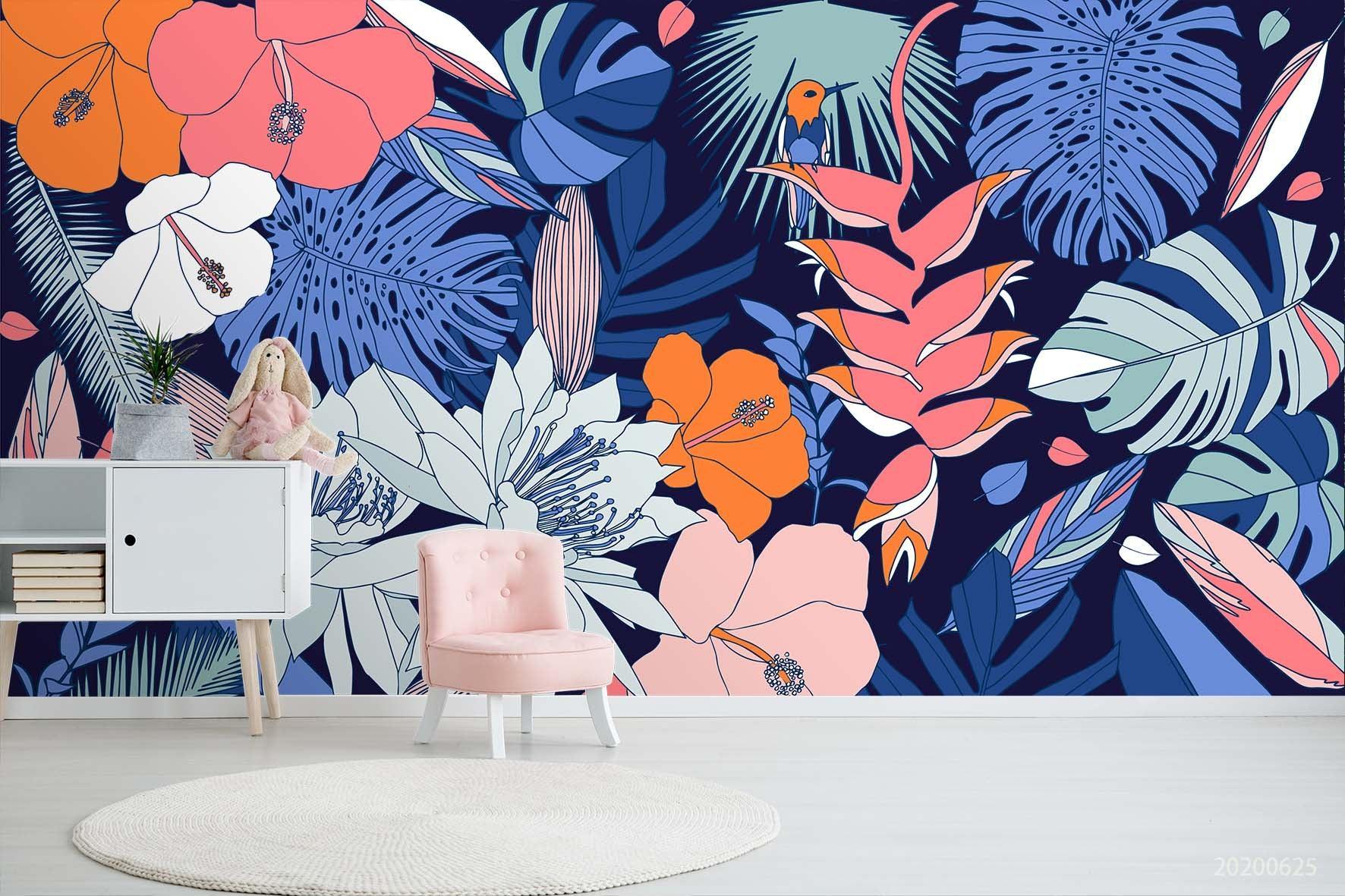 3D Tropical Blue Leaves Wall Mural Wallpaper A309 LQH- Jess Art Decoration