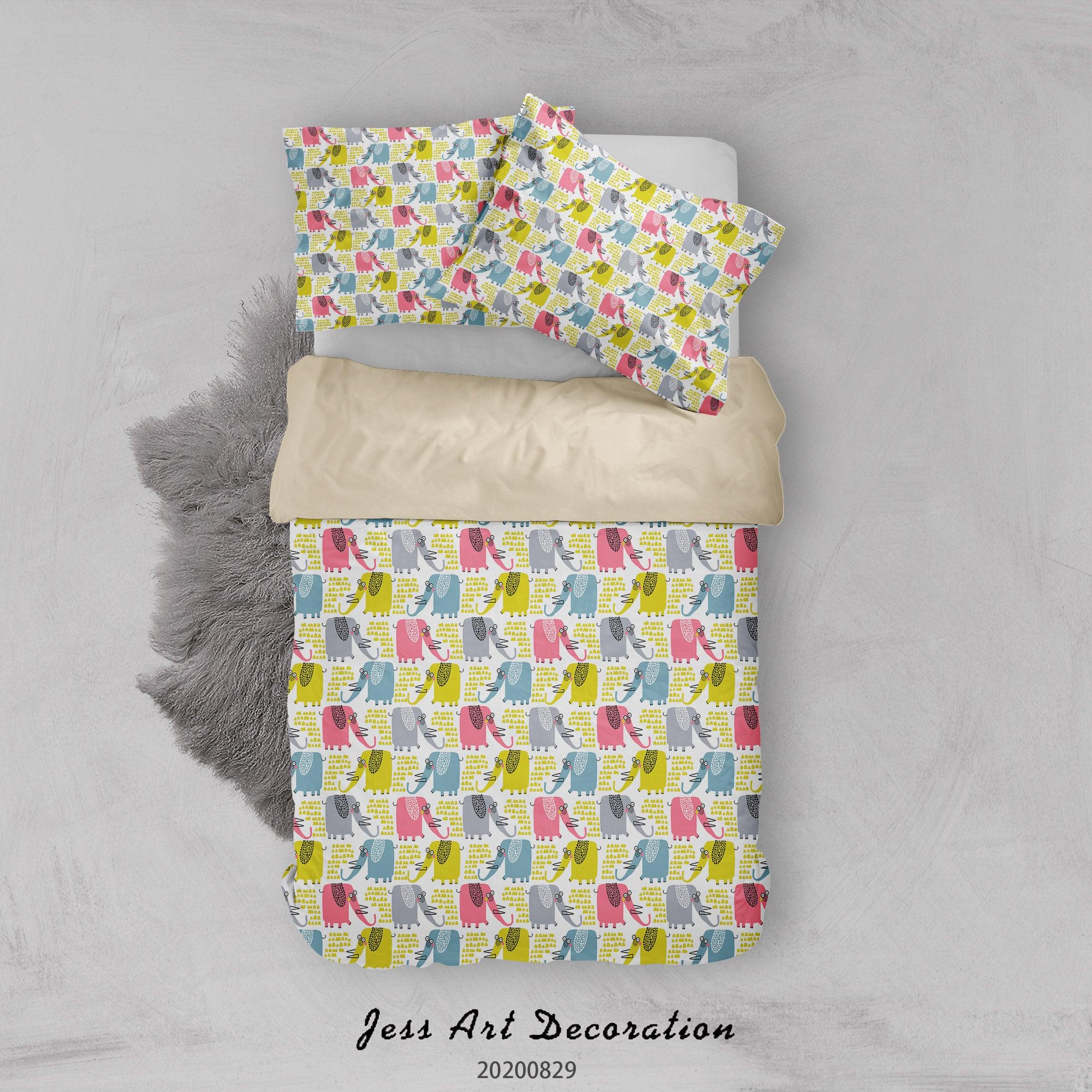 3D Abstract Hand Draw Cartoon Elephant Pattern Quilt Cover Set Bedding Set Duvet Cover Pillowcases WJ 3506- Jess Art Decoration