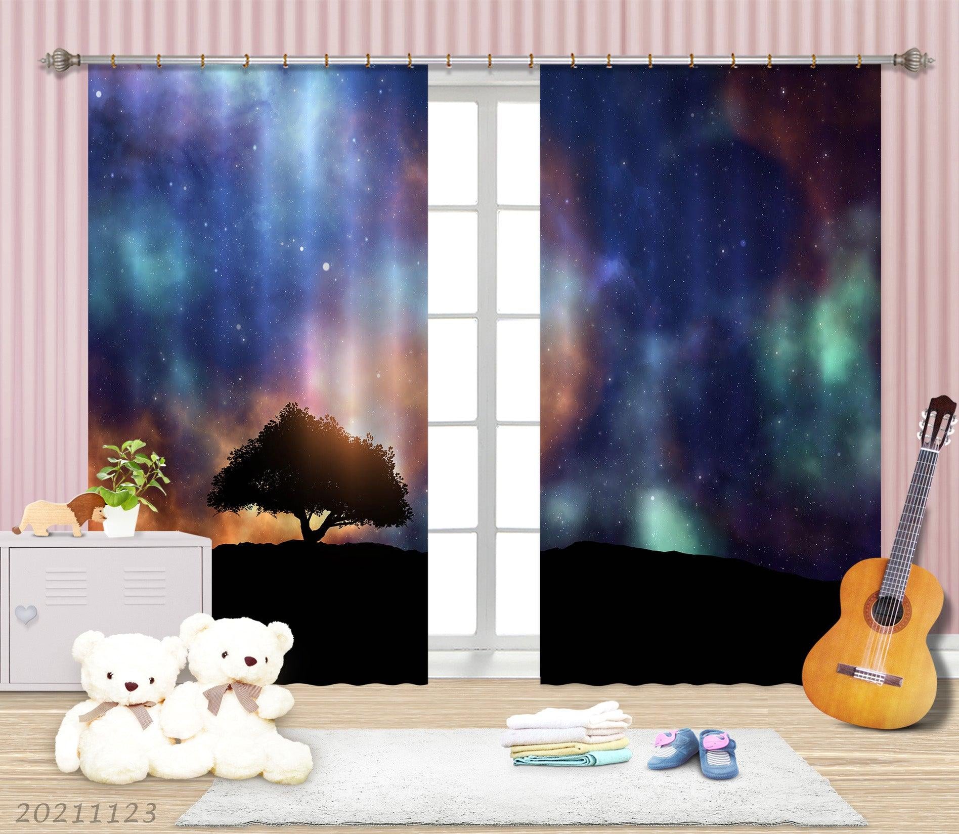 3D Abstract Space Tree Landscape Curtains and Drapes LQH 1- Jess Art Decoration