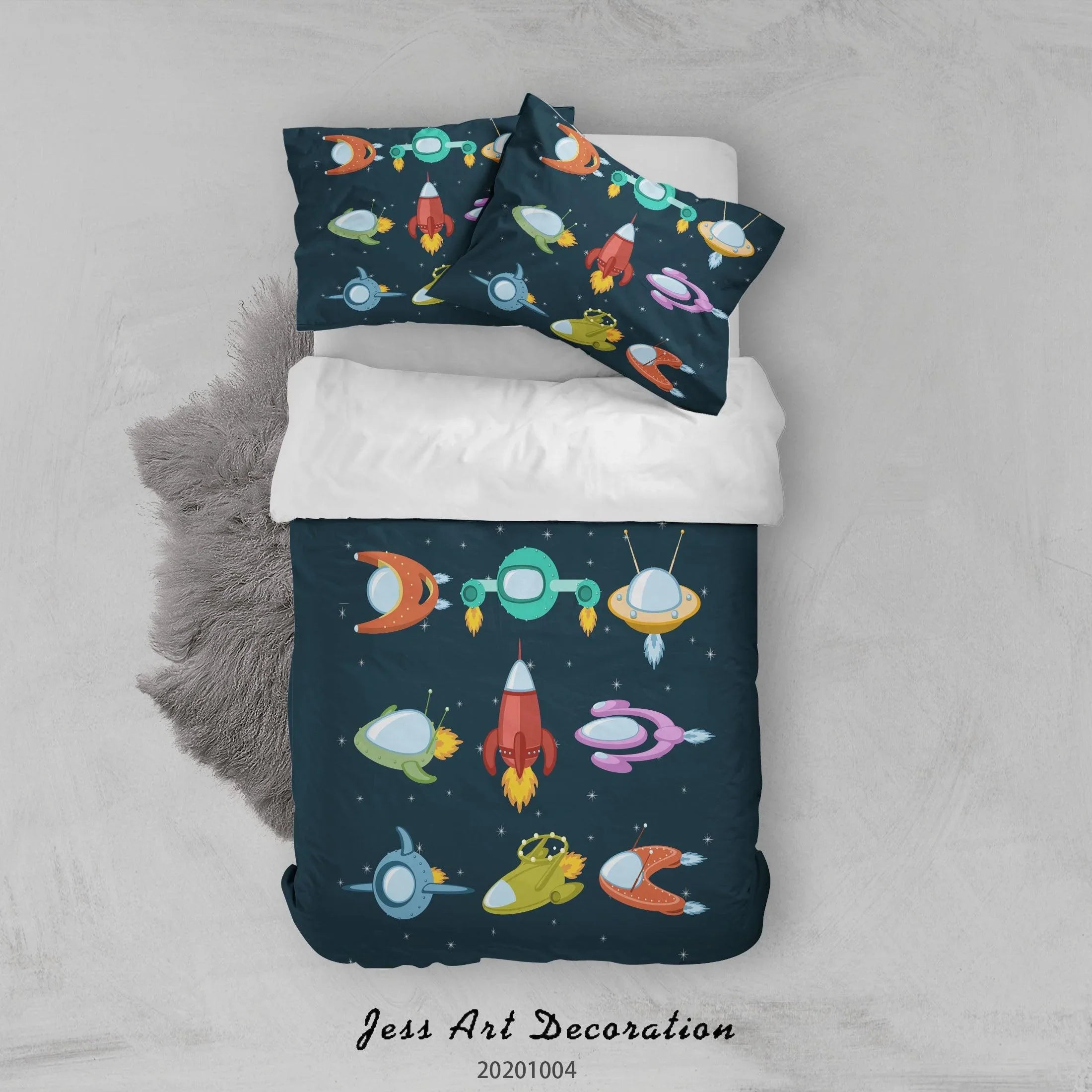 3D Planet Moon Spaceship Astronaut Pattern Quilt Cover Set Bedding Set Duvet Cover Pillowcases WJ 9312- Jess Art Decoration