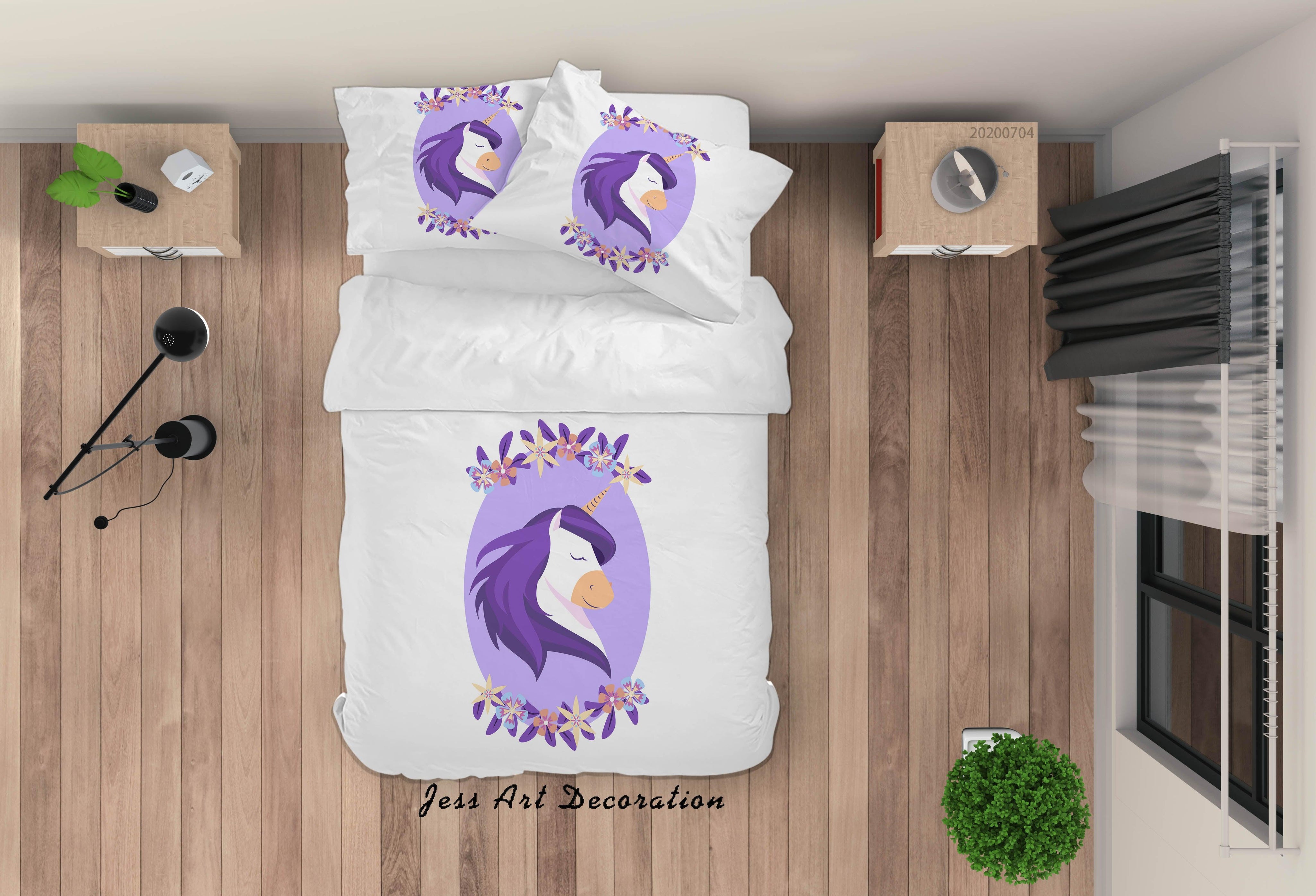 3D White Floral Unicorn Quilt Cover Set Bedding Set Duvet Cover Pillowcases SF255- Jess Art Decoration