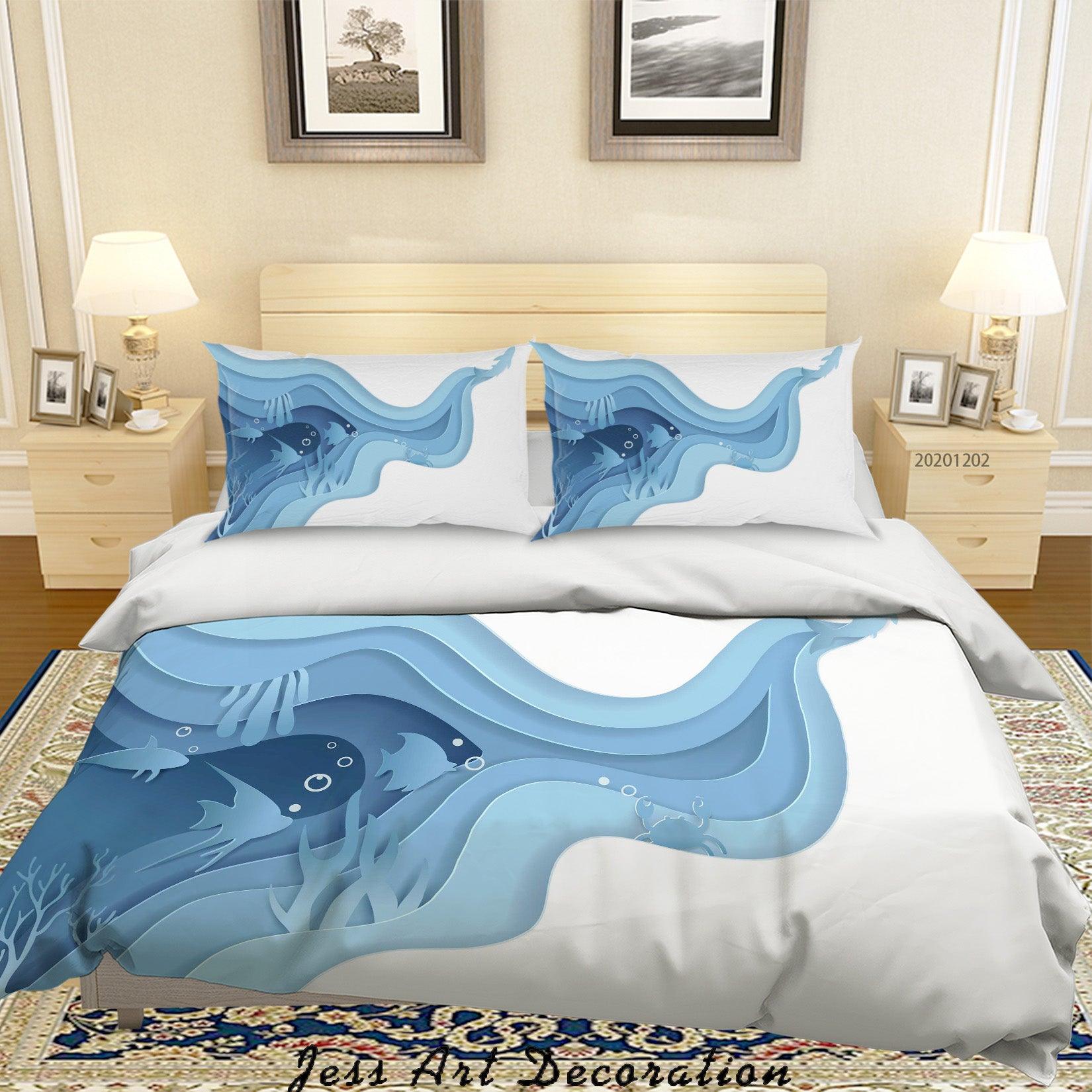 3D Abstract Hand Drawn Blue Ocean Coral Fish Quilt Cover Set Bedding Set Duvet Cover Pillowcases LXL- Jess Art Decoration