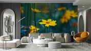 3D Yellow Flowers Green Leaf Wall Mural Wallpaper GD 2426- Jess Art Decoration